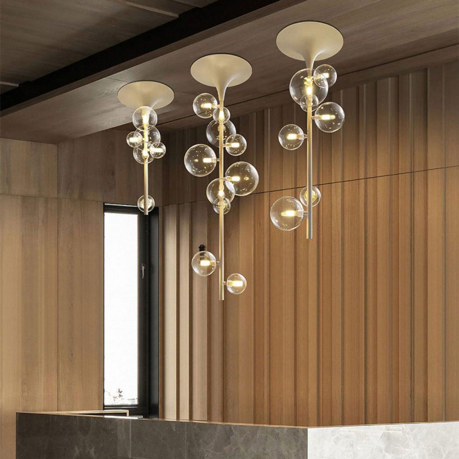 Lustra Suspension Laiton Verre Cascade pour Hallway