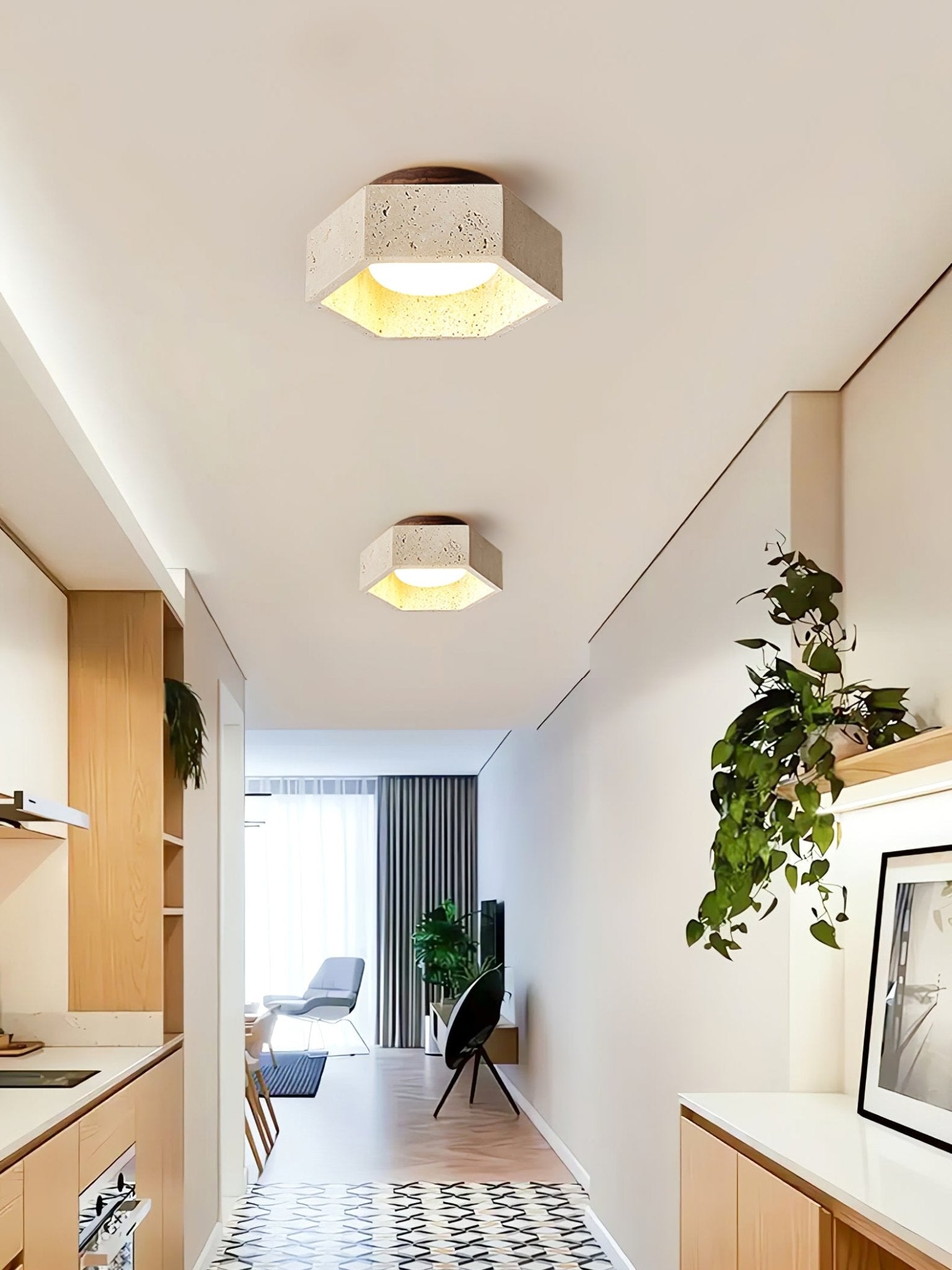 Hexara Lumière de Plafond Hexagonale en Travertin
