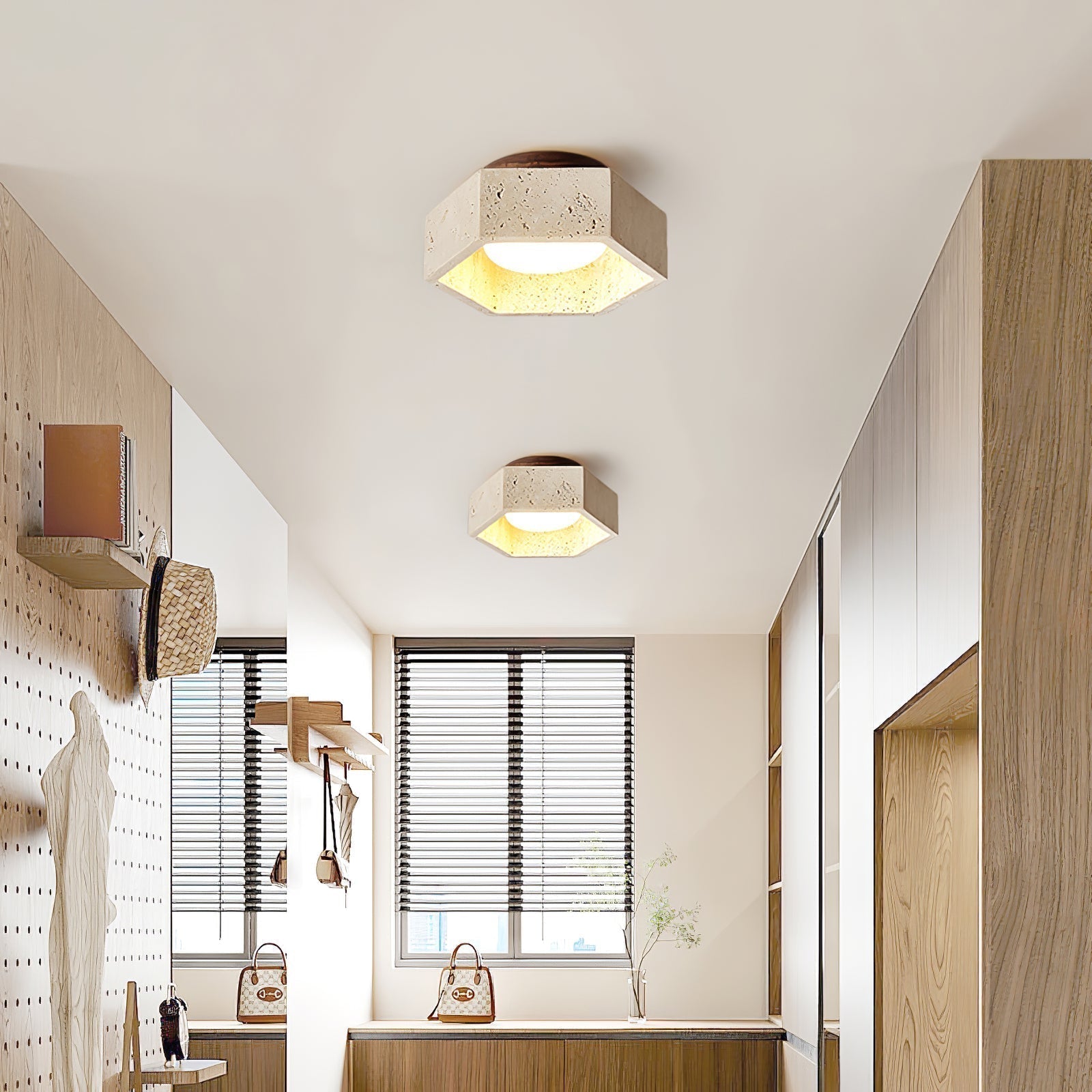 Hexara Lumière de Plafond Hexagonale en Travertin