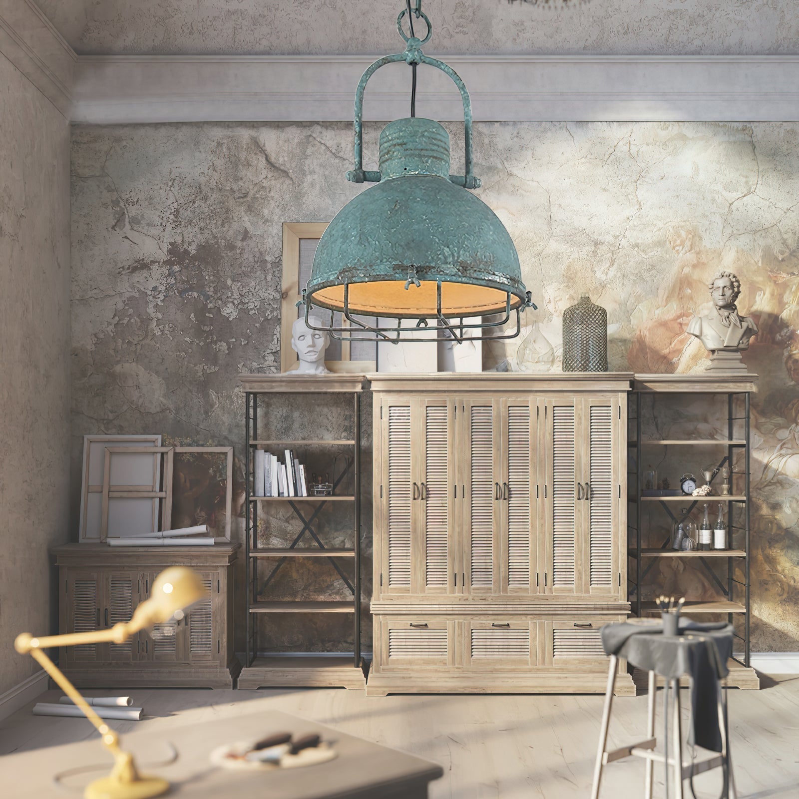 Hopedale Suspension Métal Vert Antique Industriel Vintage