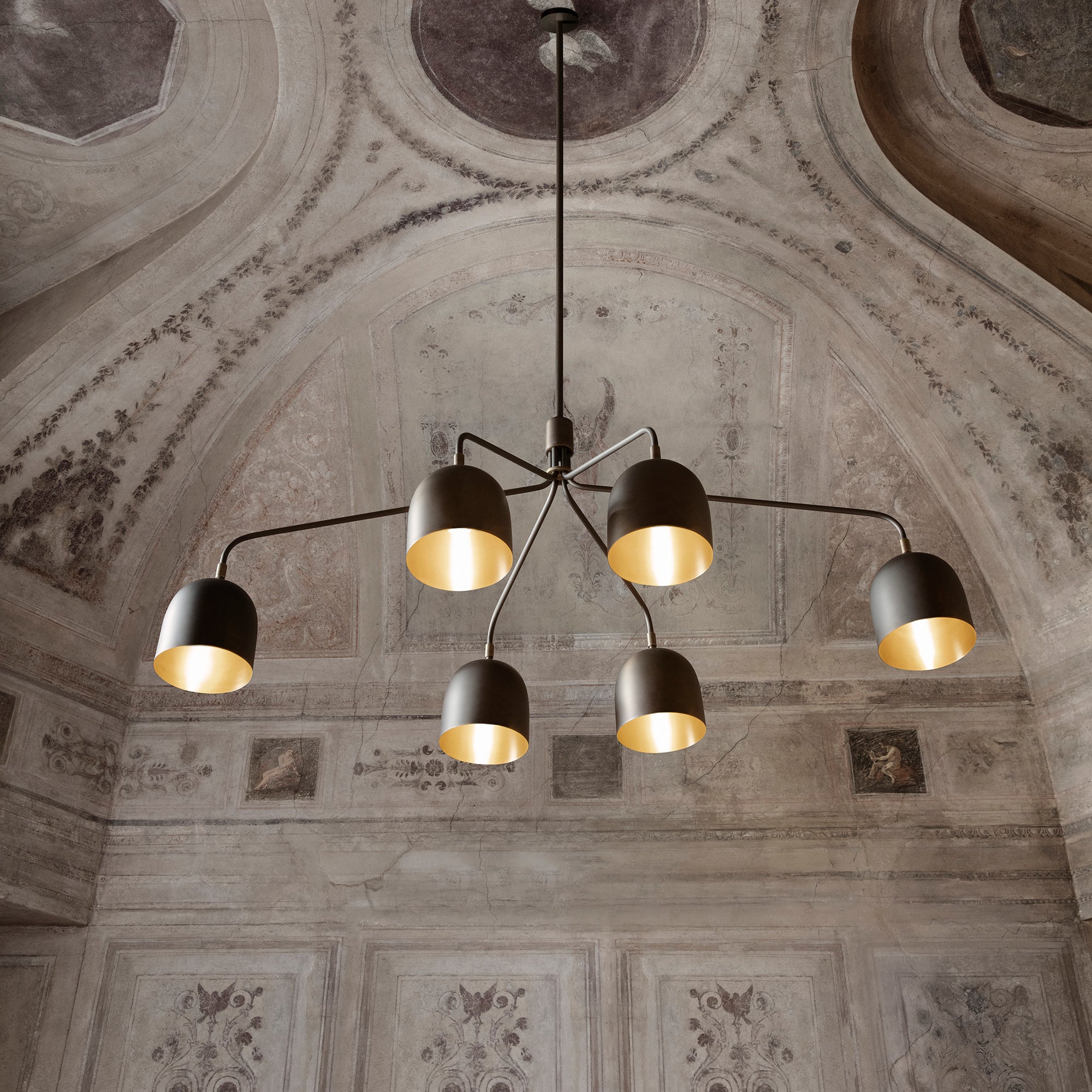 Lustra Lustre Noir en Laiton Industriel