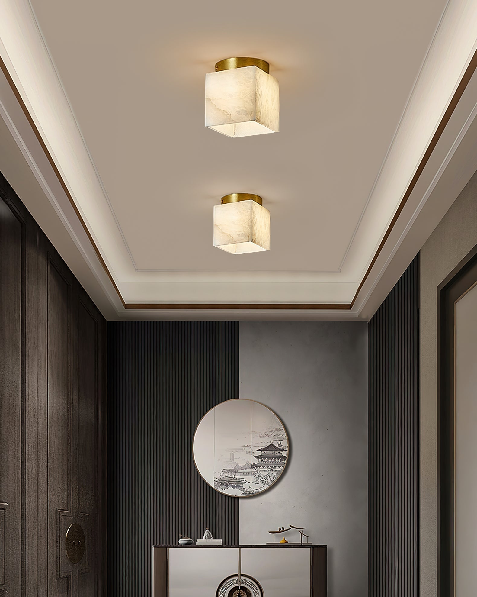 Usilia Lampe Plafonnier Laiton Albâtre Minimaliste Moderne