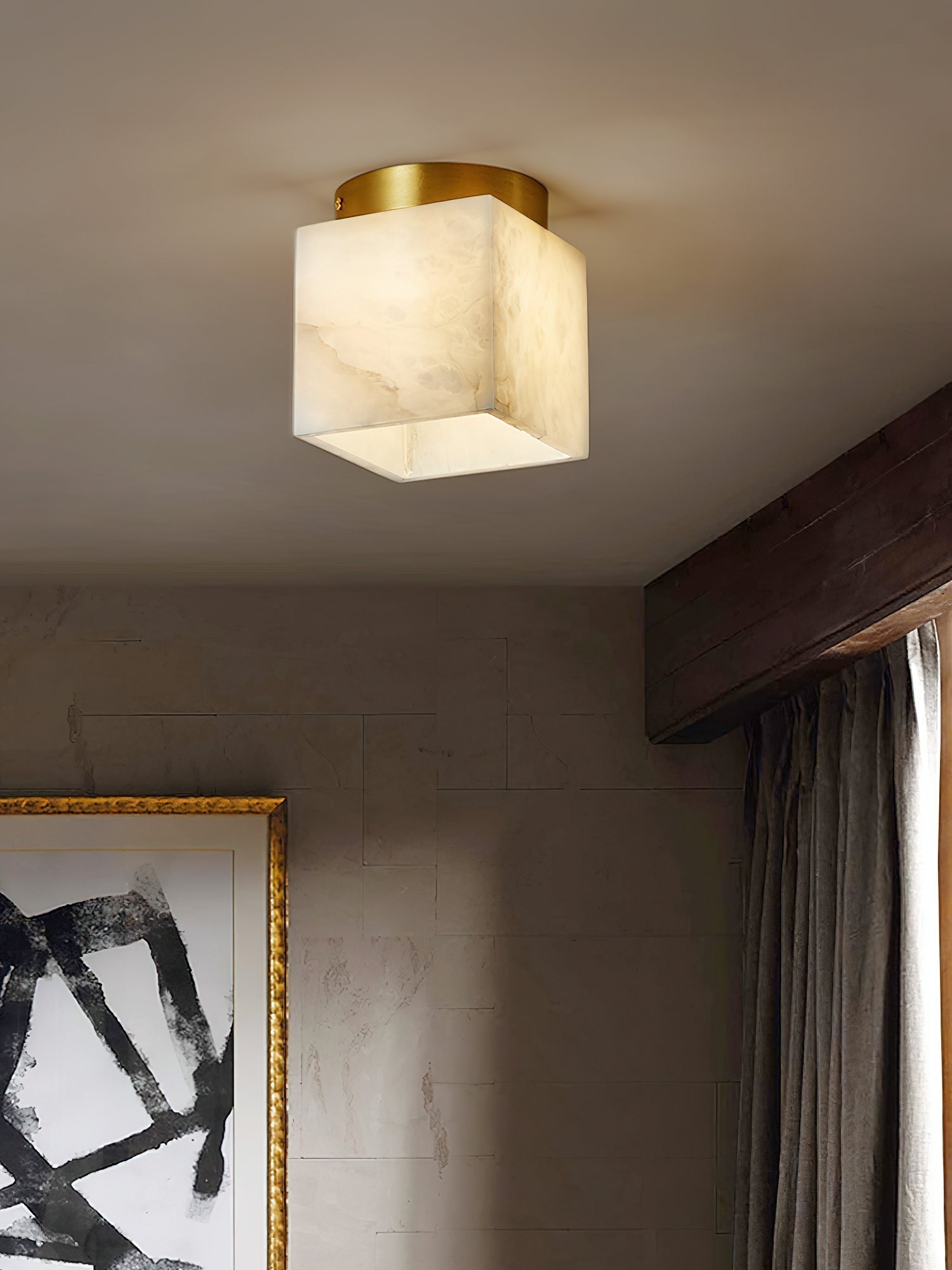 Usilia Lampe Plafonnier Laiton Albâtre Minimaliste Moderne