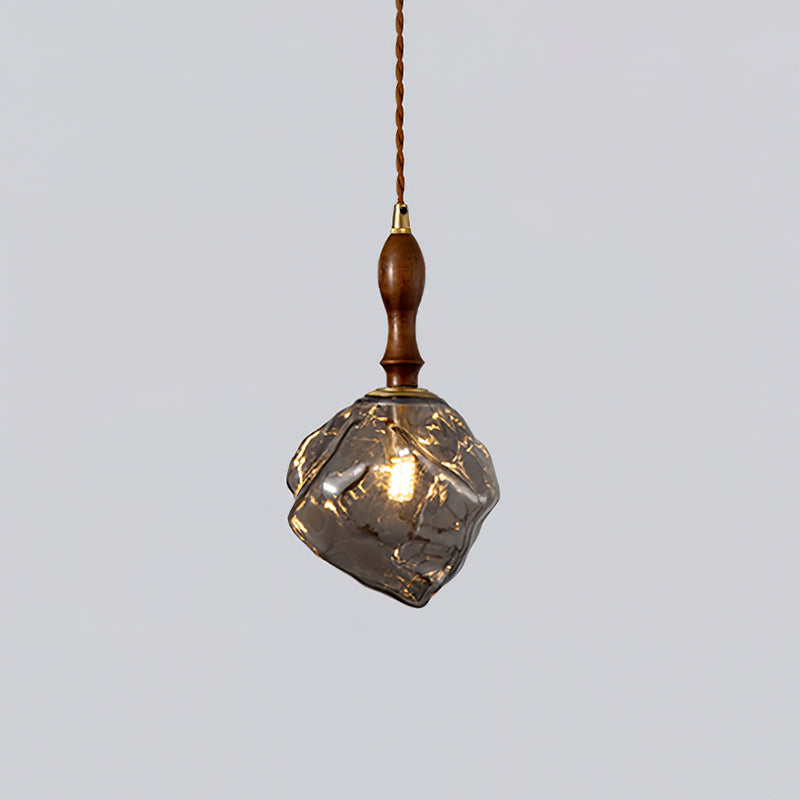 Virelli Suspension Bois de Noyer Abat-jour Cube en Verre Sculptural Chic