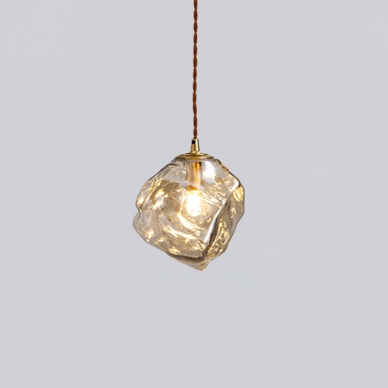 Virelli Suspension Bois de Noyer Abat-jour Cube en Verre Sculptural Chic