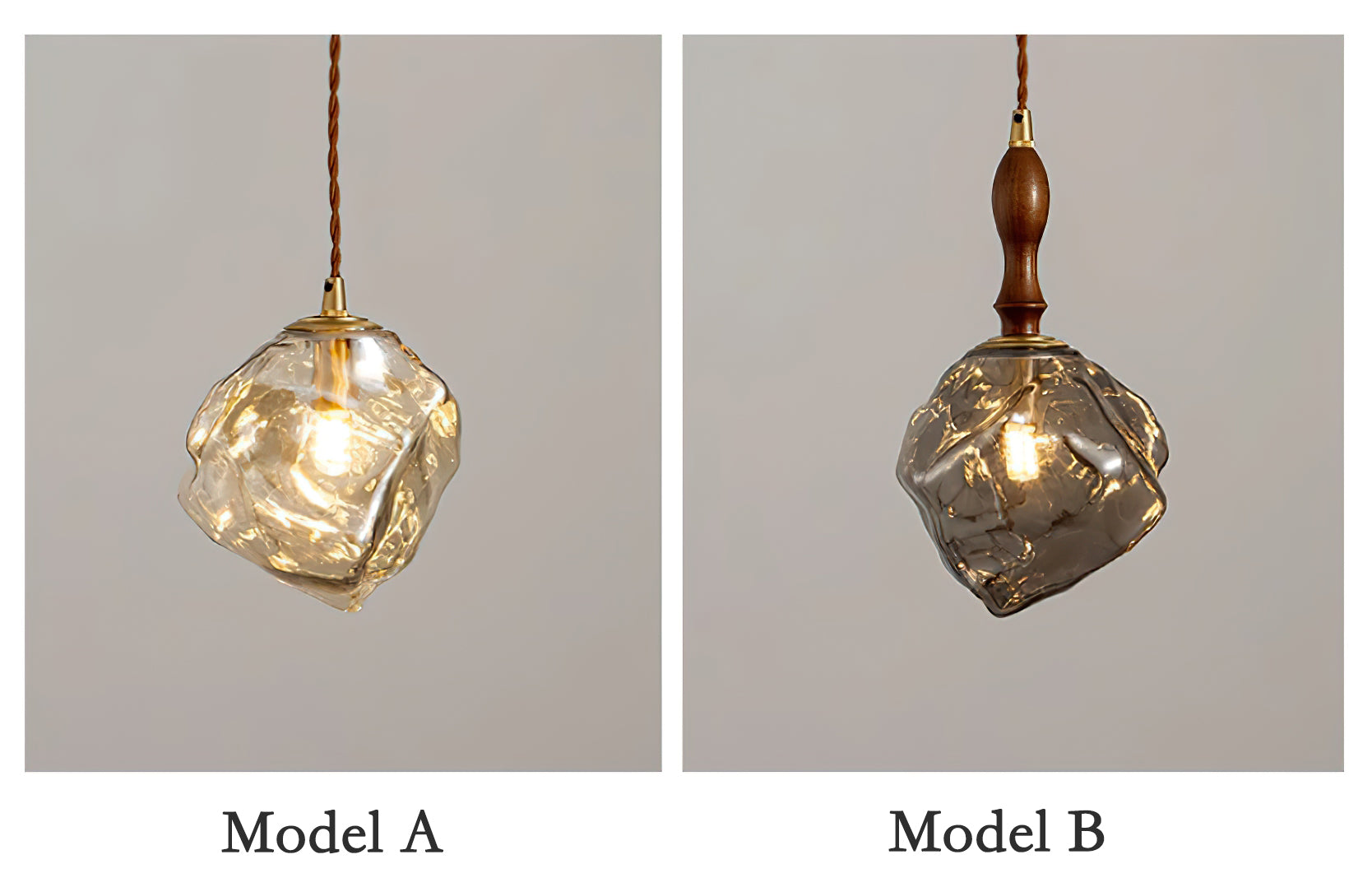 Virelli Suspension Bois de Noyer Abat-jour Cube en Verre Sculptural Chic