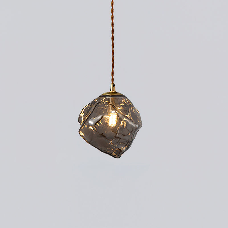 Virelli Suspension Bois de Noyer Abat-jour Cube en Verre Sculptural Chic