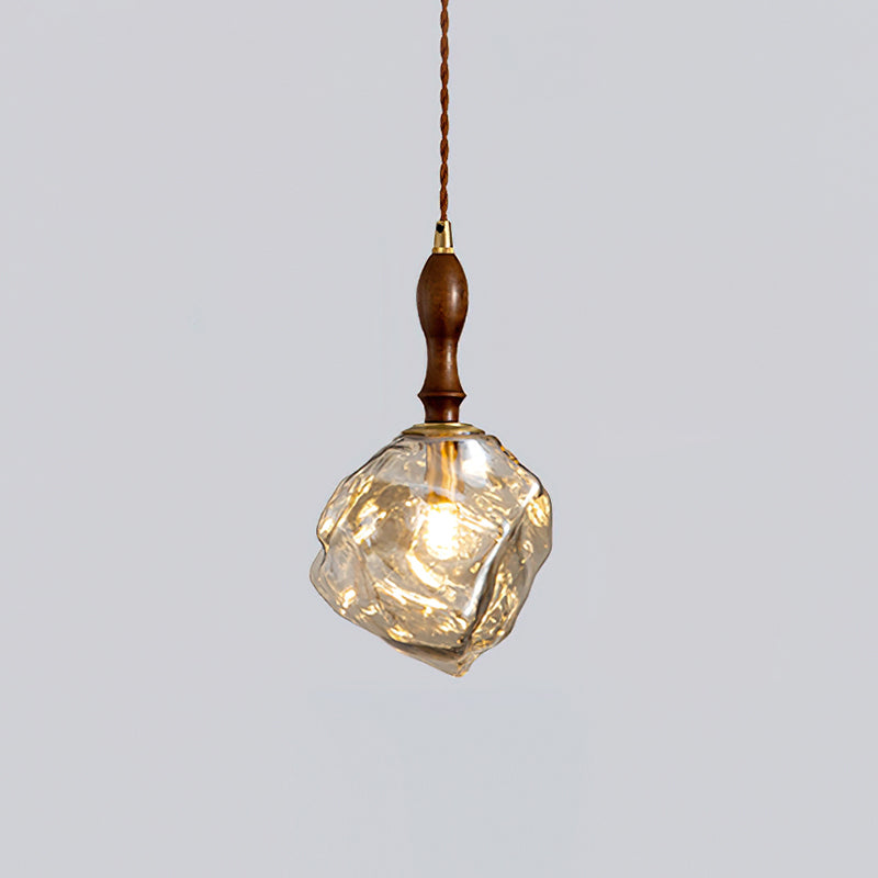 Virelli Suspension Bois de Noyer Abat-jour Cube en Verre Sculptural Chic