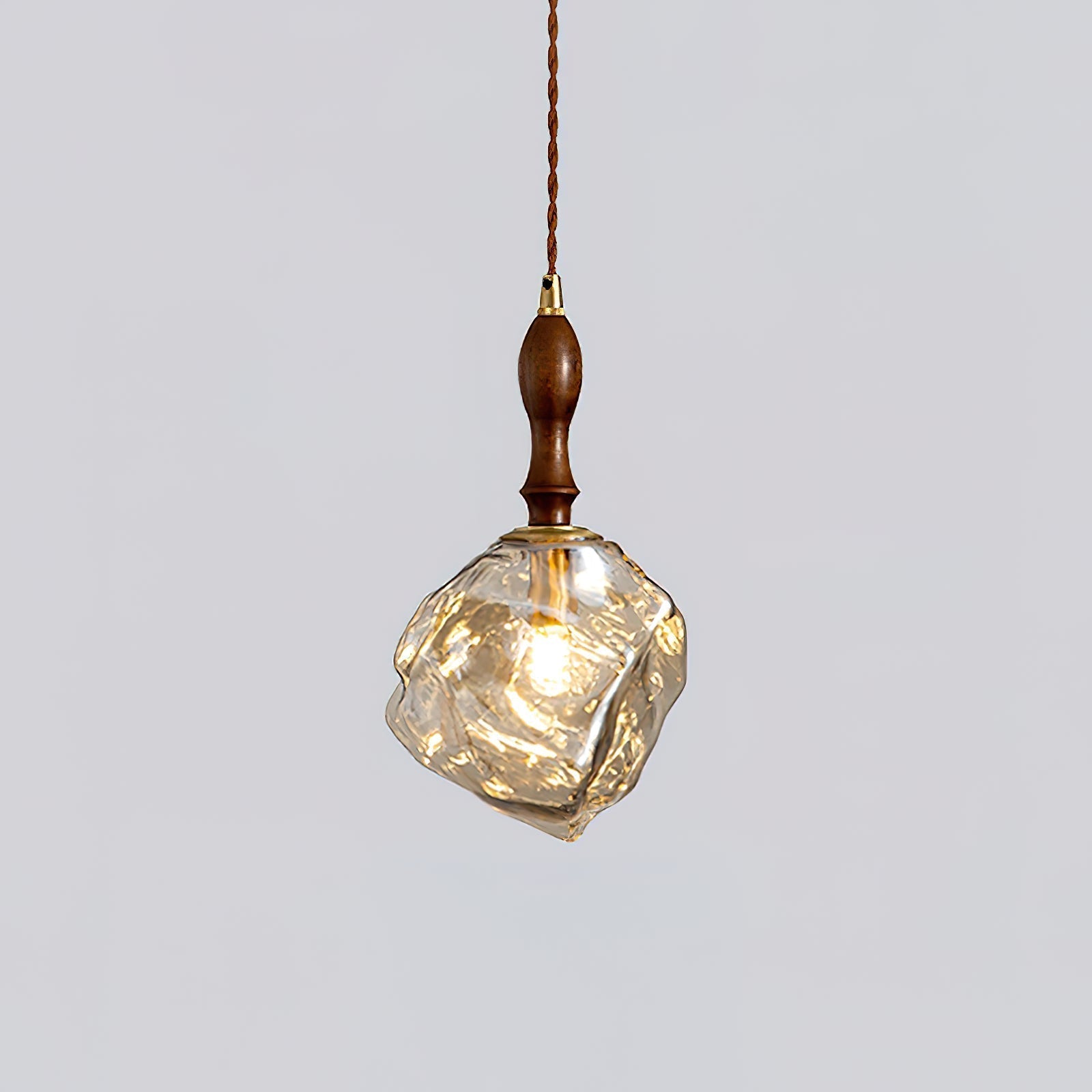 Virelli Suspension Bois de Noyer Abat-jour Cube en Verre Sculptural Chic