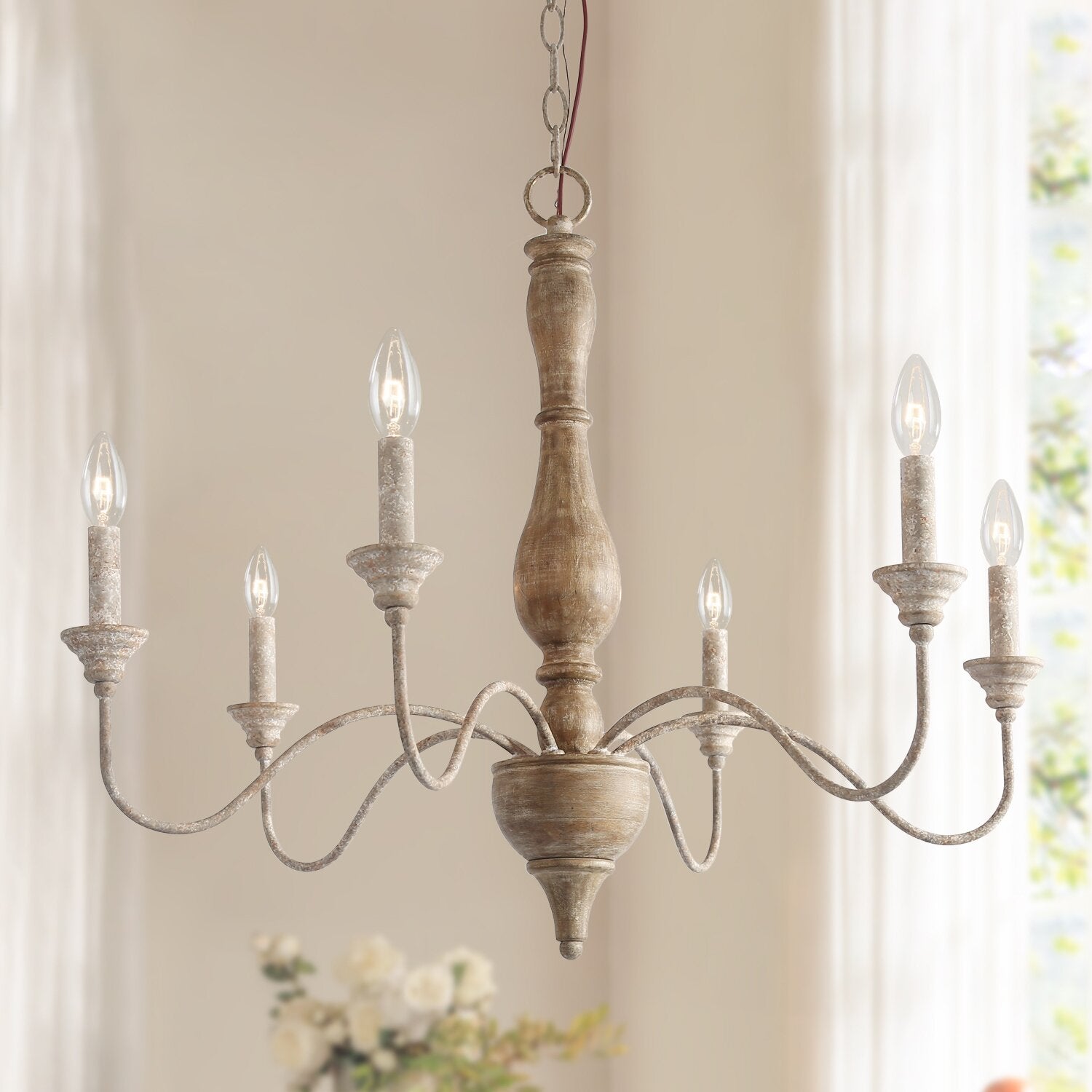 Eurloryra Lustre Bougie Sculpté à la Main Bois Vintage
