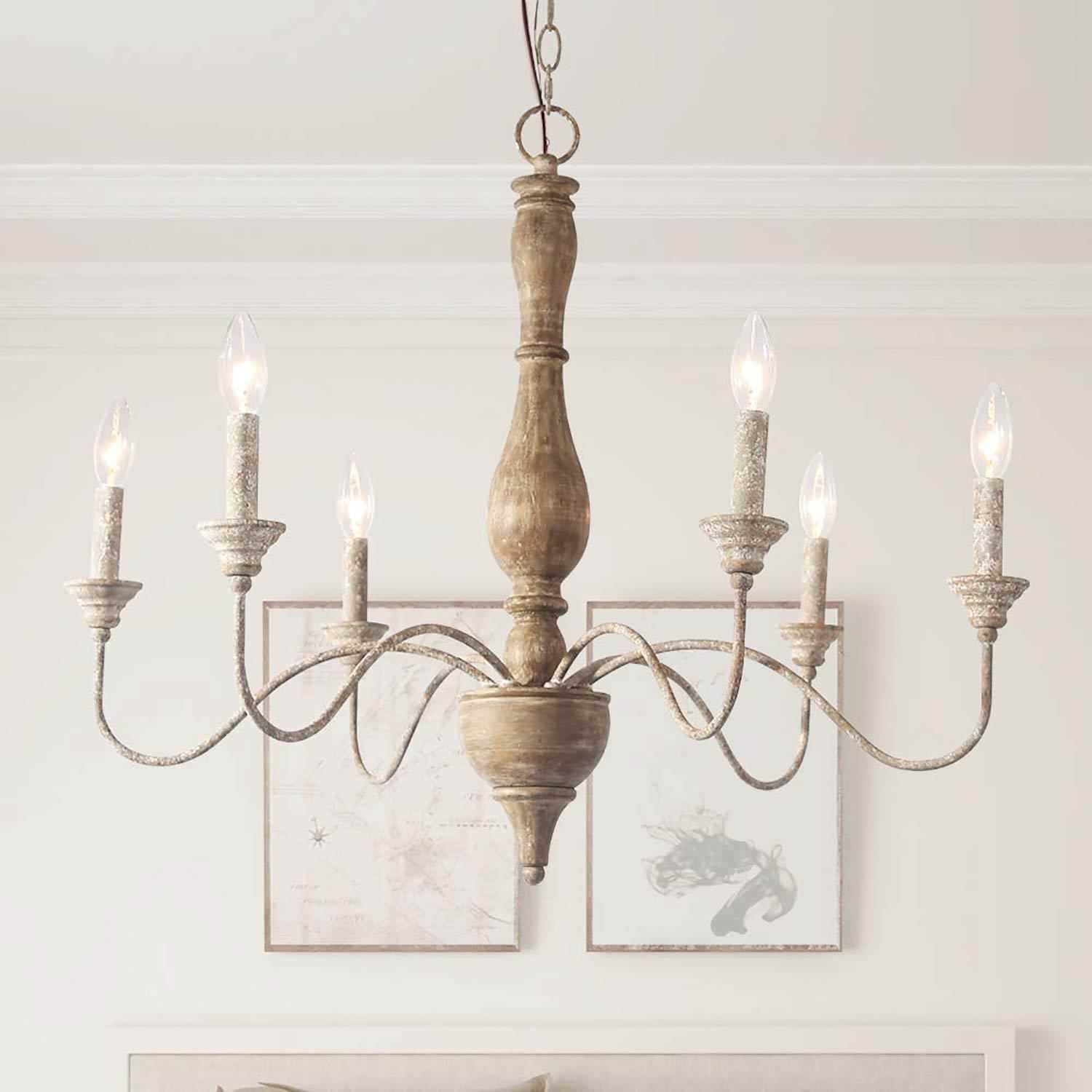 Eurloryra Lustre Bougie Sculpté à la Main Bois Vintage