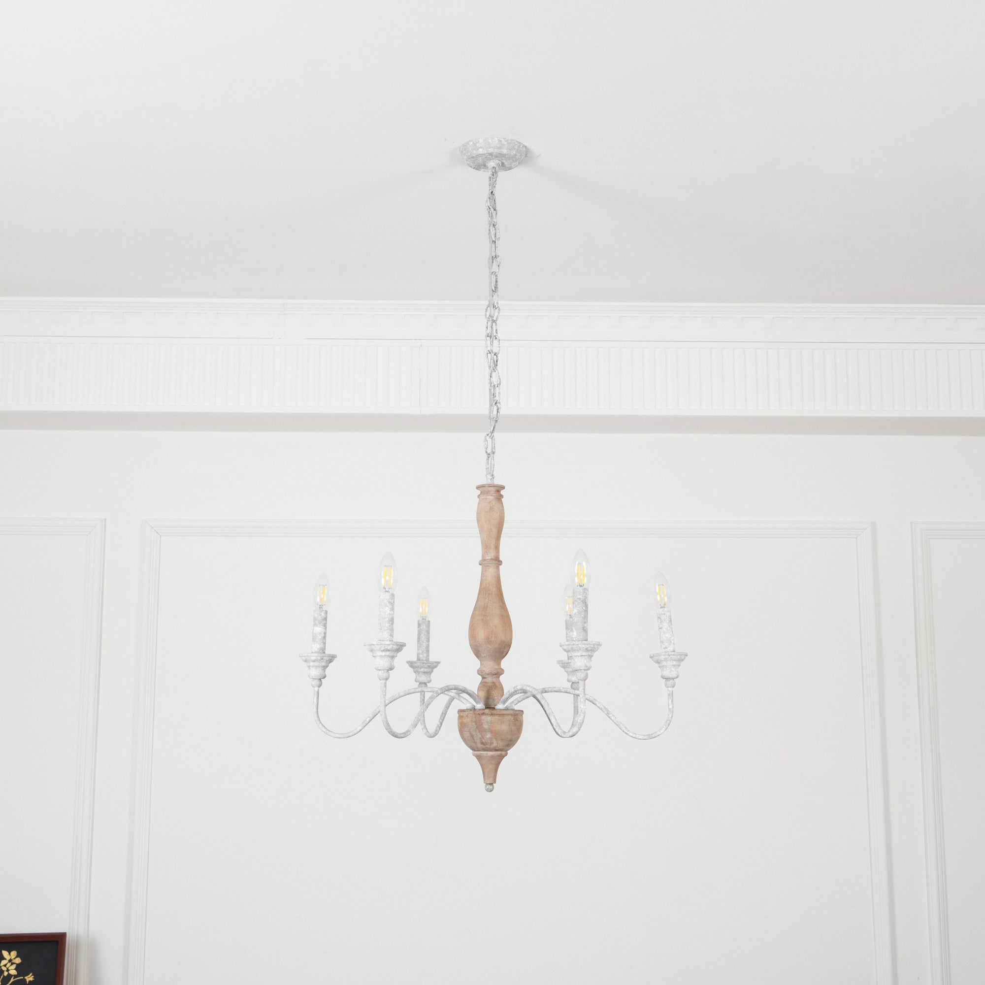 Eurloryra Lustre Bougie Sculpté à la Main Bois Vintage