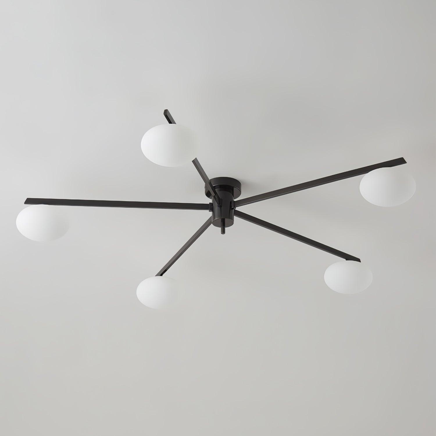 Jania Plafonnier Moderne en Verre et Métal Noir à Trois Bras