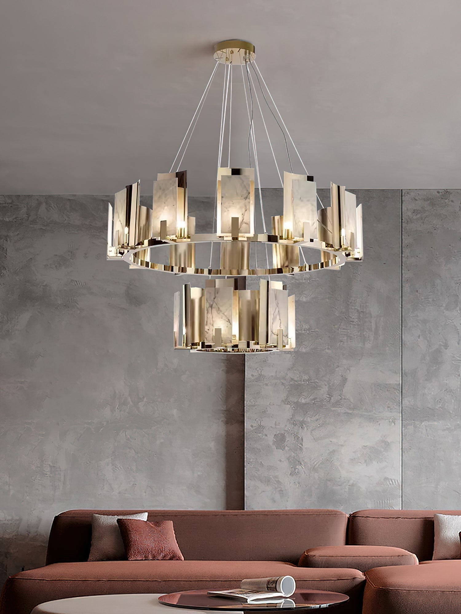Nyraeila Lustre Métal Albâtre Rond Luxe Postmoderne