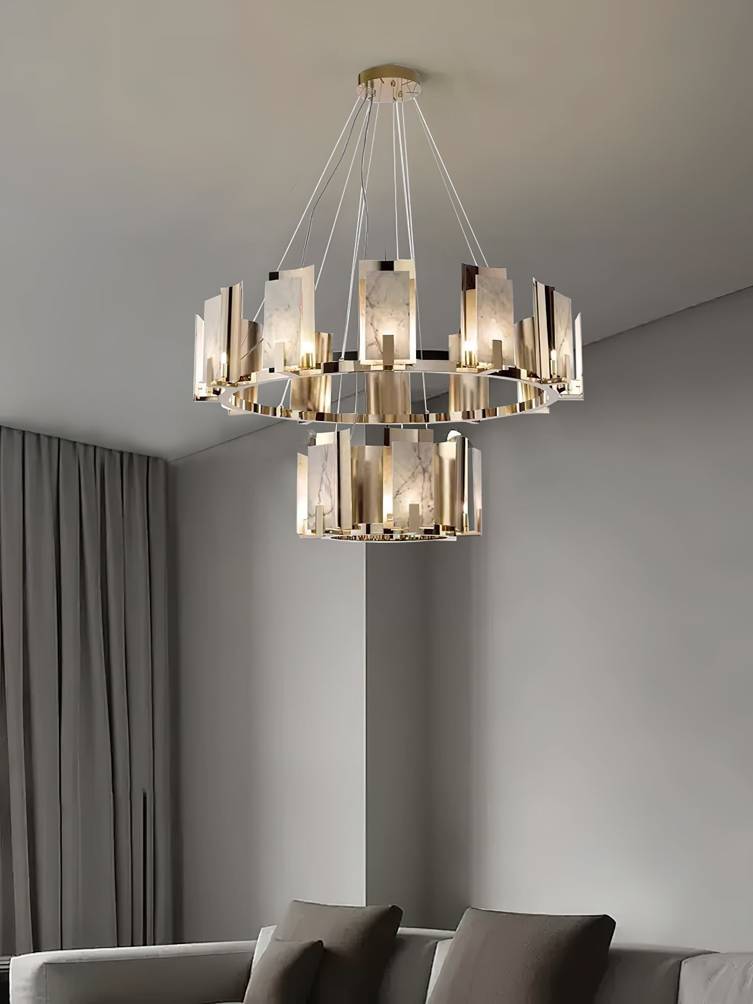 Nyraeila Lustre Métal Albâtre Rond Luxe Postmoderne