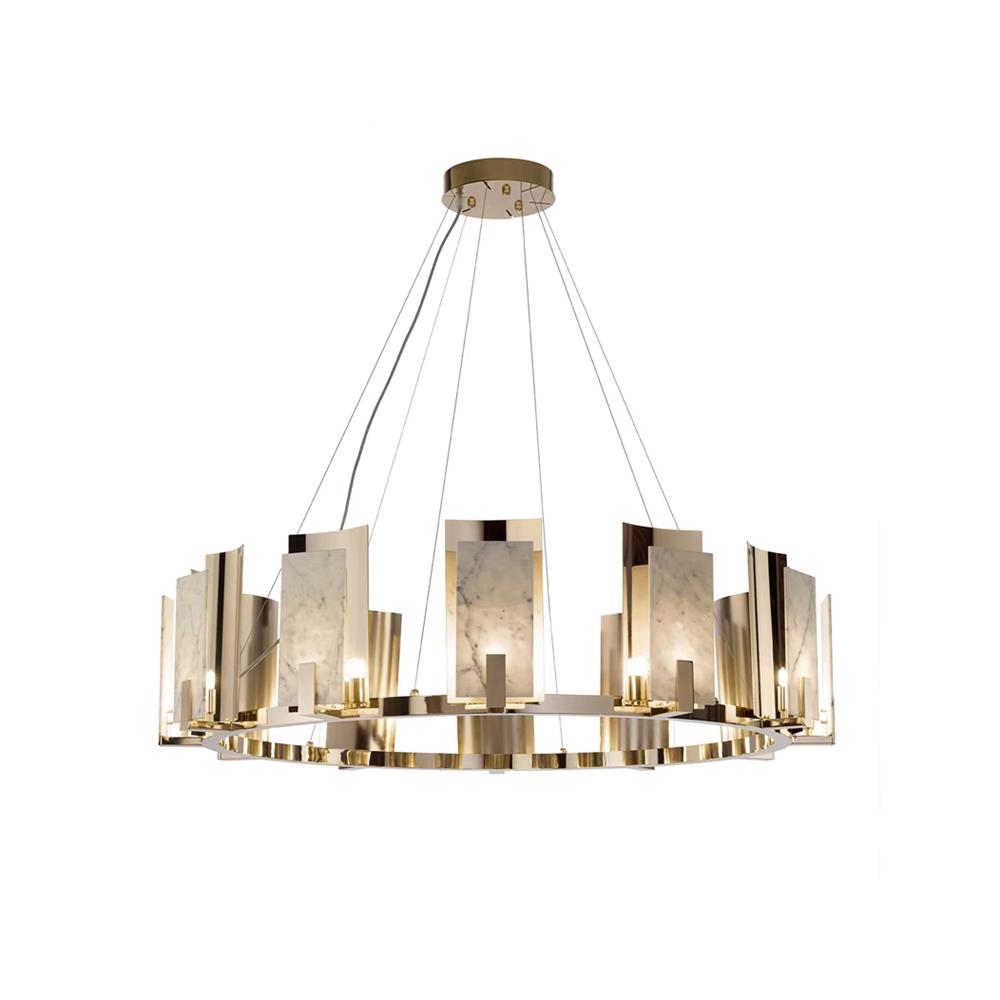 Nyraeila Lustre Métal Albâtre Rond Luxe Postmoderne