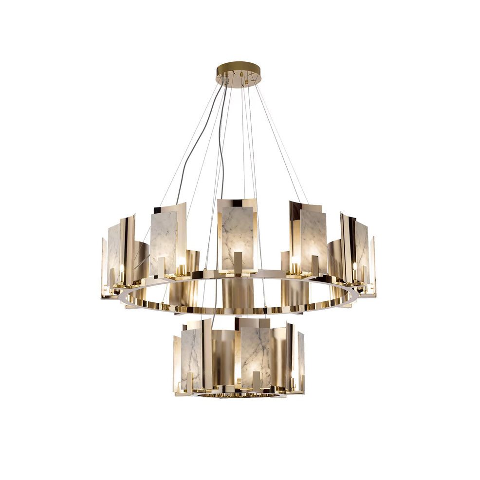 Nyraeila Lustre Métal Albâtre Rond Luxe Postmoderne