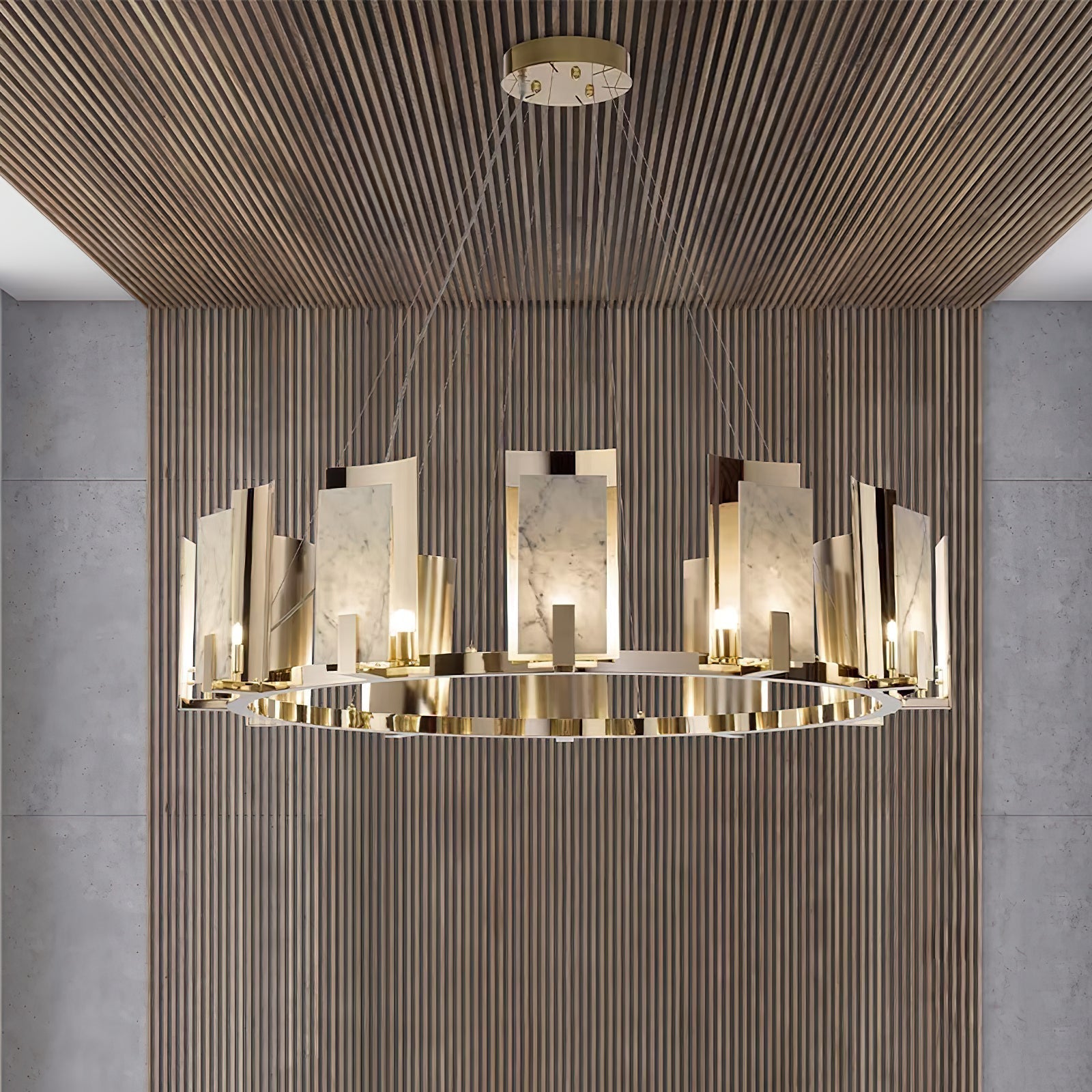 Nyraeila Lustre Métal Albâtre Rond Luxe Postmoderne
