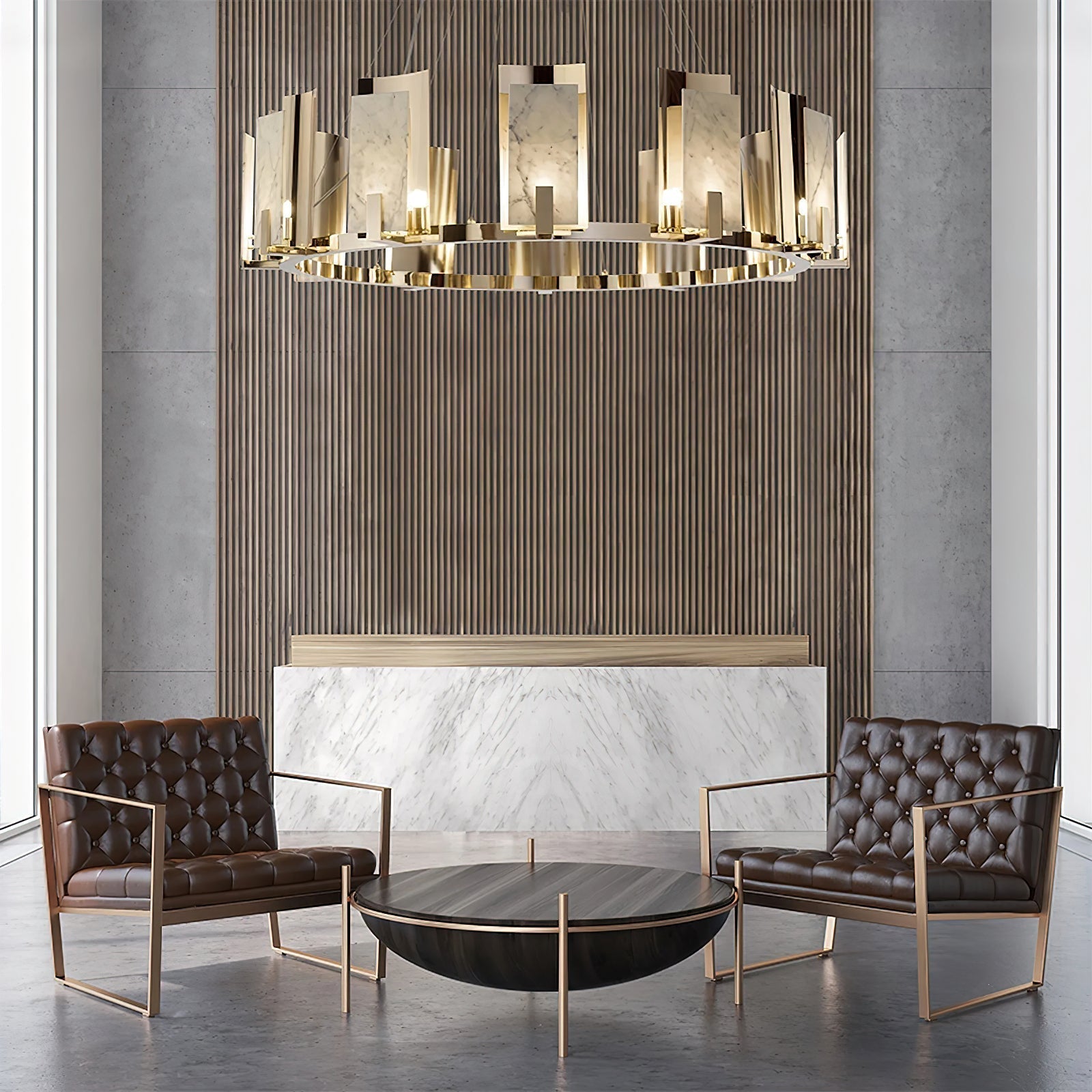 Nyraeila Lustre Métal Albâtre Rond Luxe Postmoderne