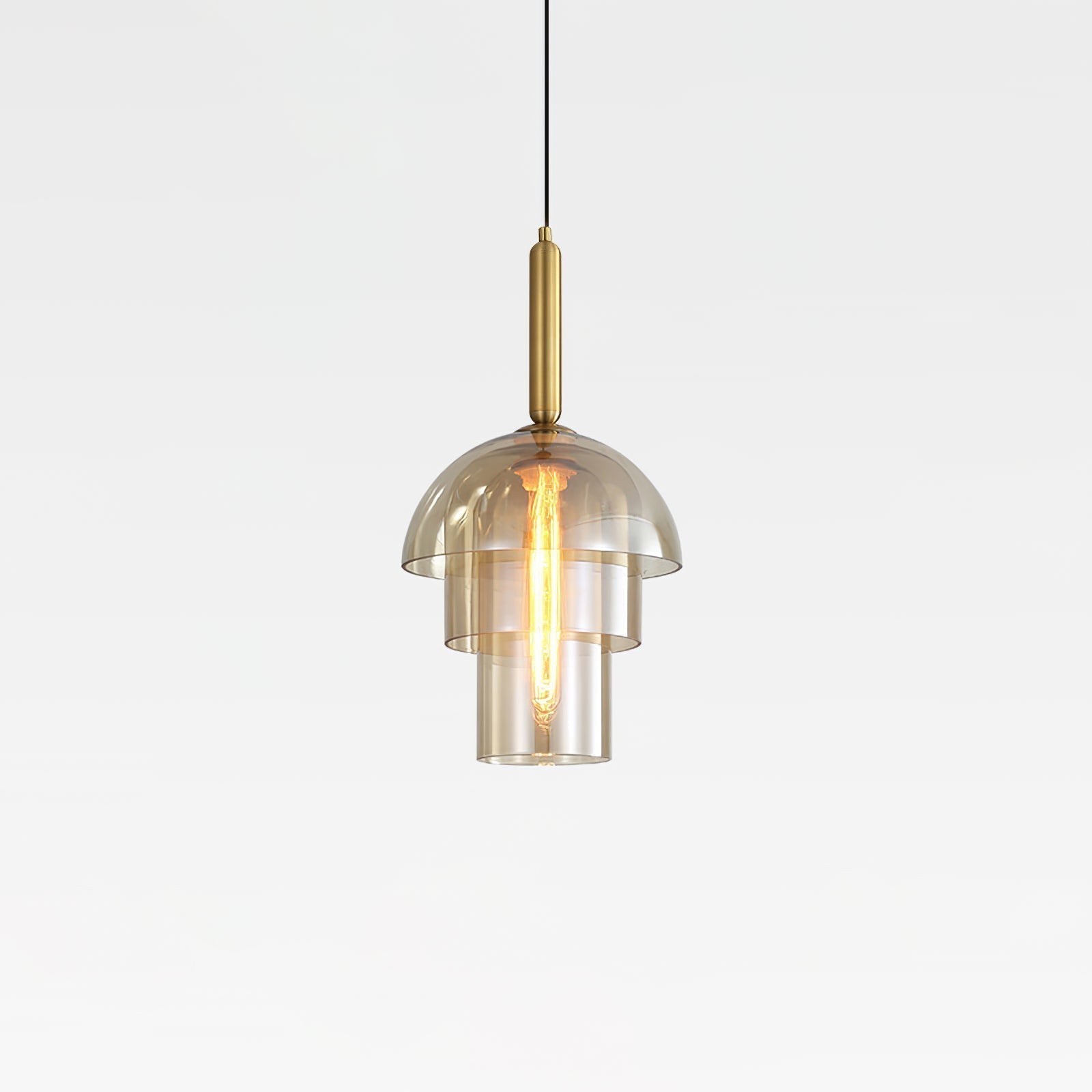 Solara Suspension en Verre Cognac Dôme Laiton Mid-Century
