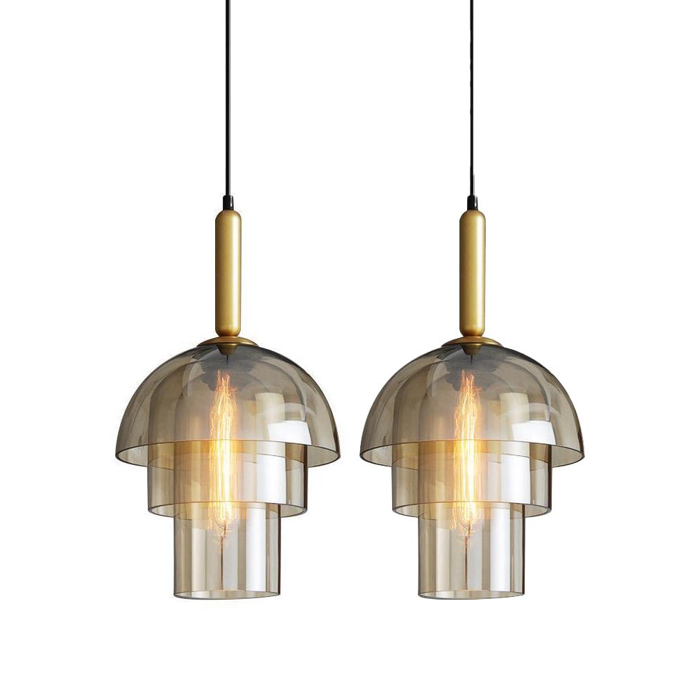Solara Suspension en Verre Cognac Dôme Laiton Mid-Century