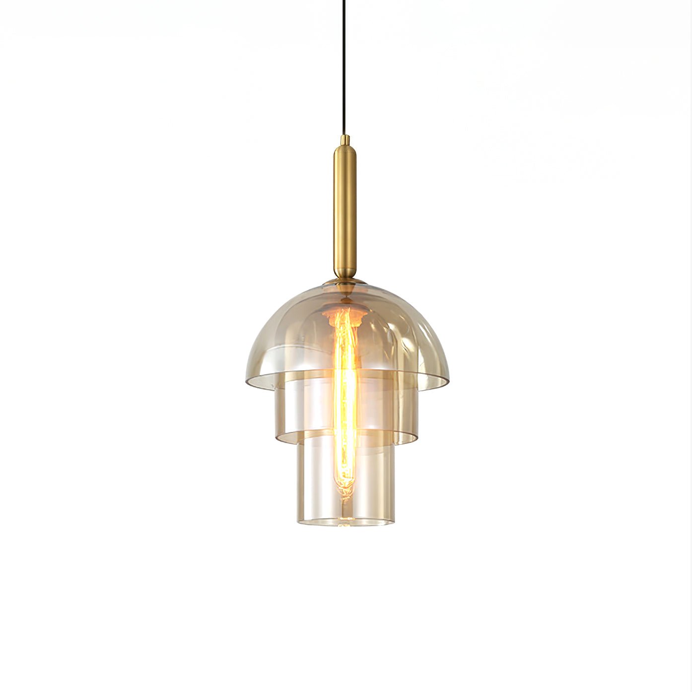 Solara Suspension en Verre Cognac Dôme Laiton Mid-Century