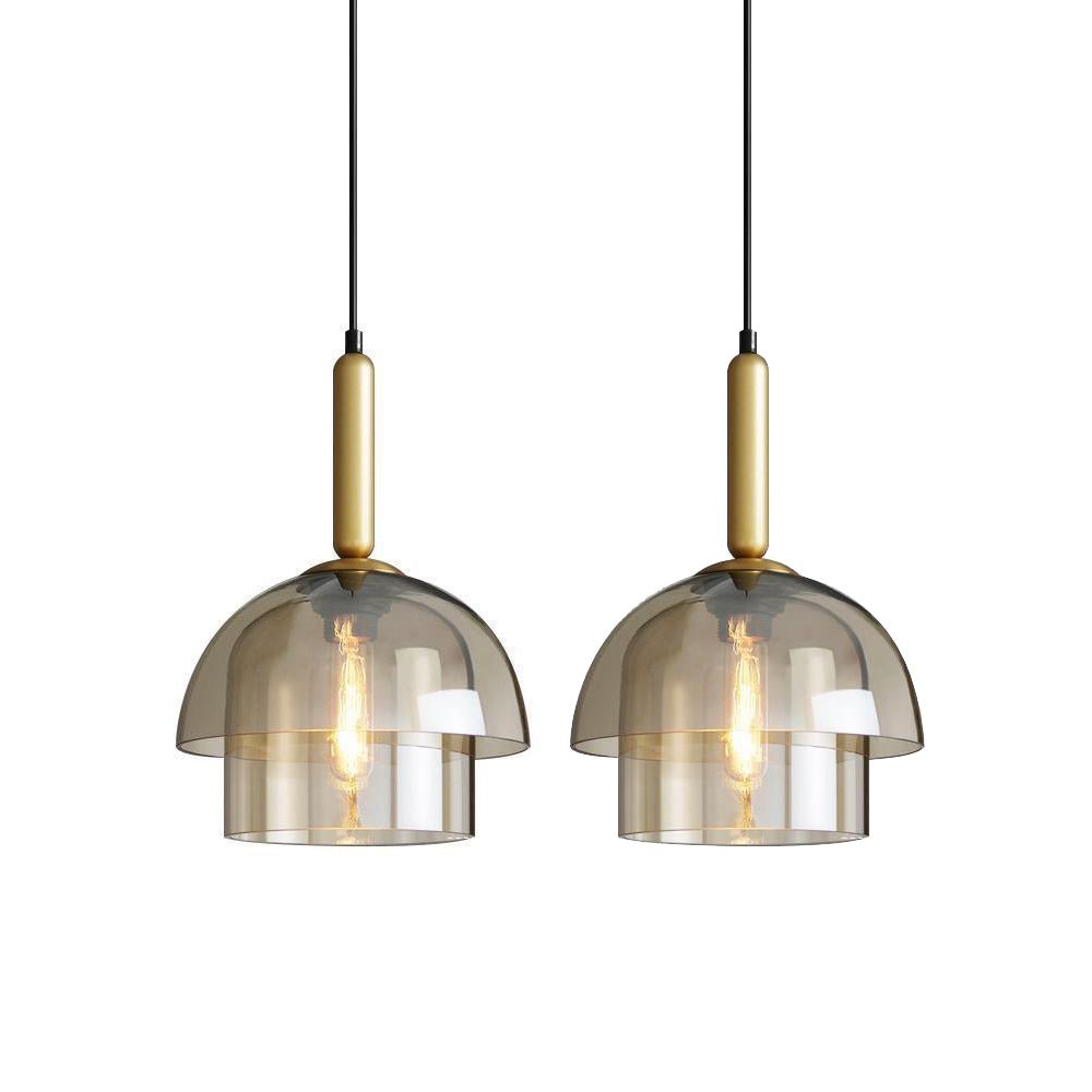 Solara Suspension en Verre Cognac Dôme Laiton Mid-Century