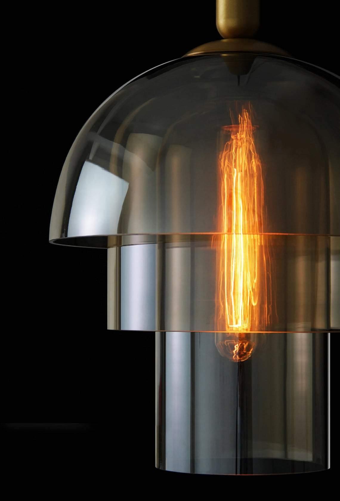Solara Suspension en Verre Cognac Dôme Laiton Mid-Century