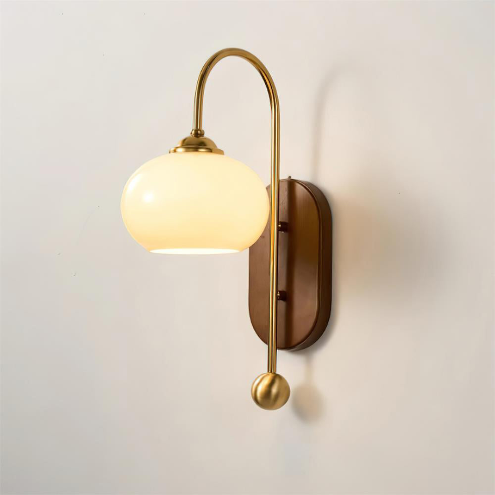 Vireoce Applique murale et globe en verre lisse avec plaque arrière en bois