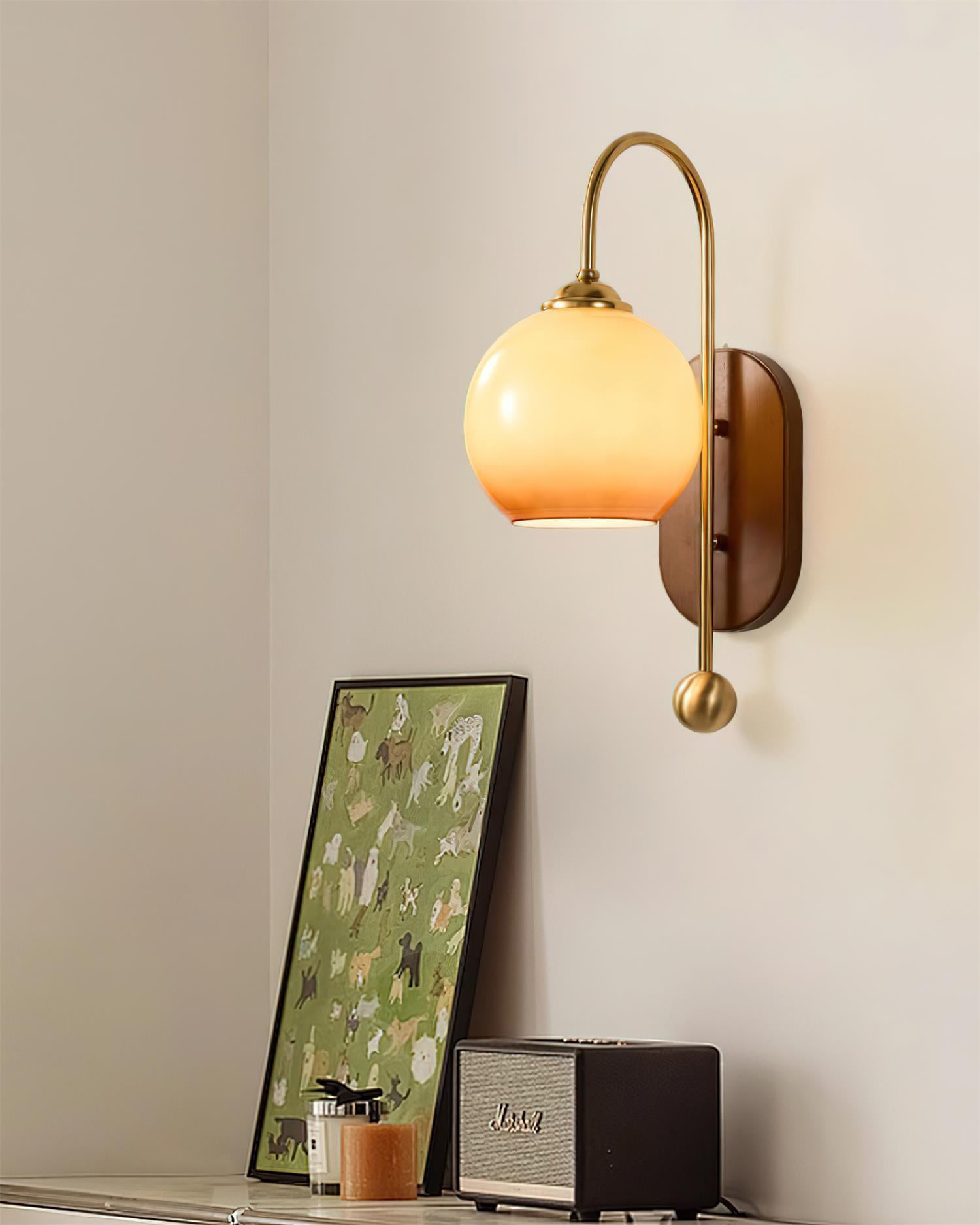 Vireoce Applique murale et globe en verre lisse avec plaque arrière en bois