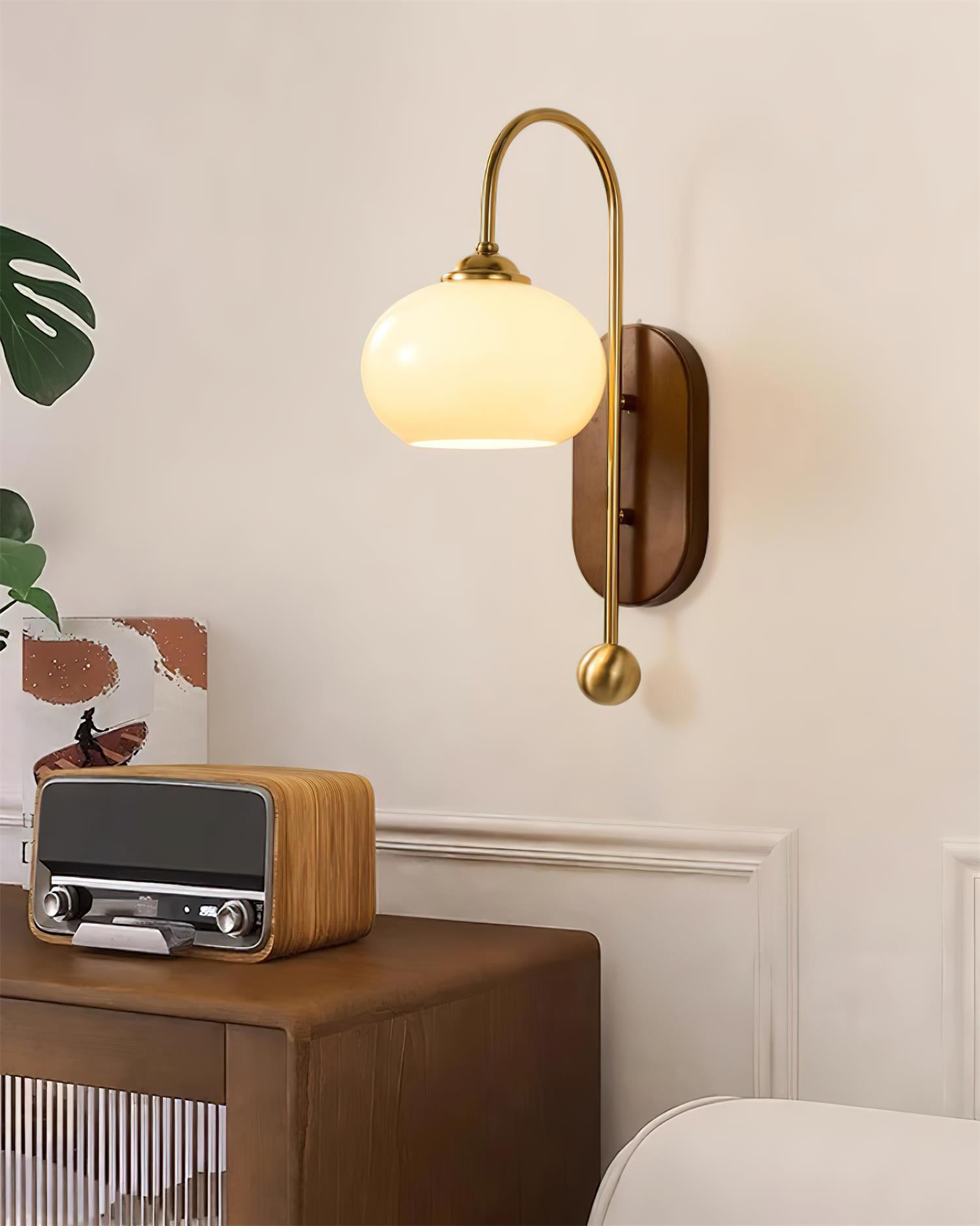 Vireoce Applique murale et globe en verre lisse avec plaque arrière en bois