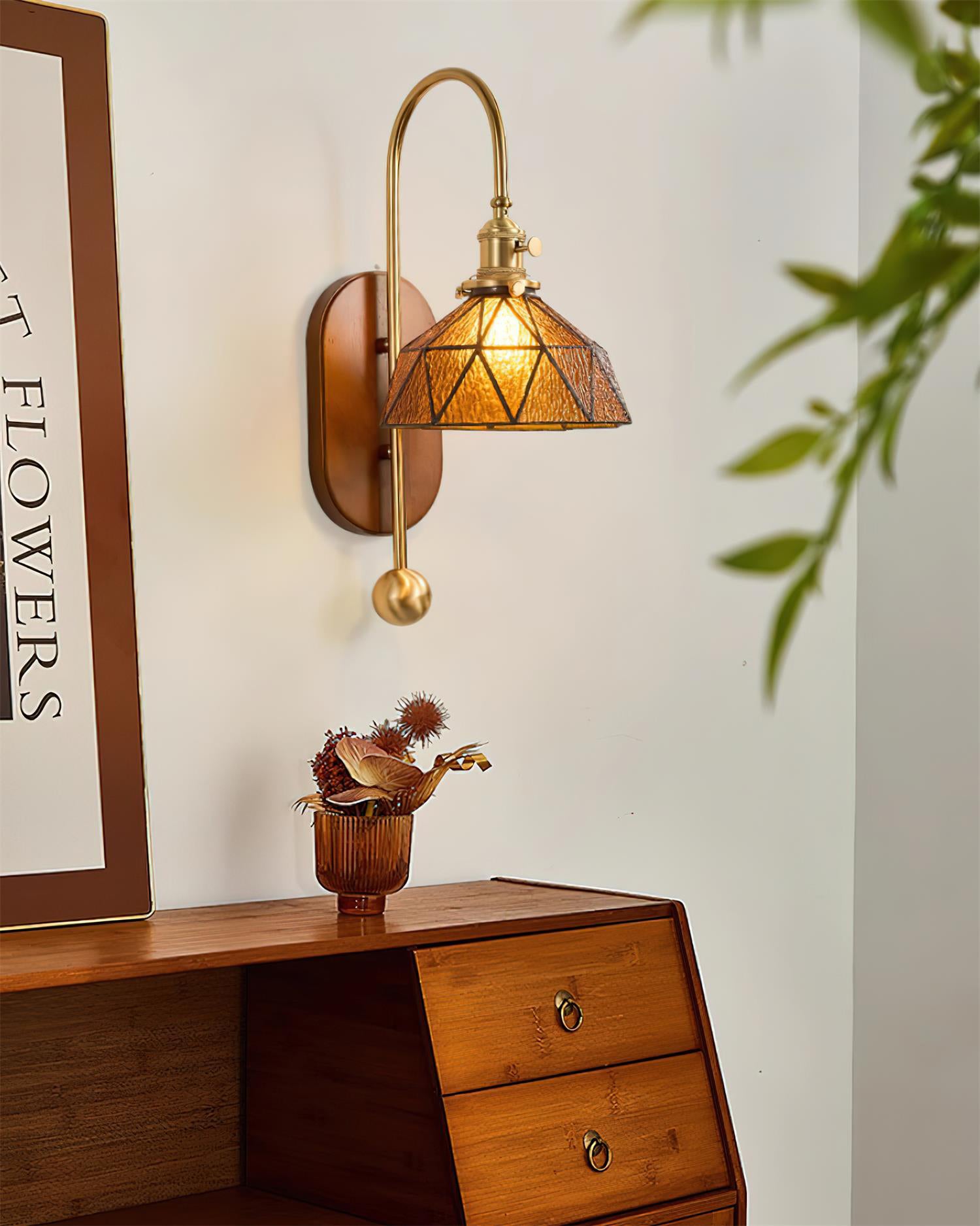Vireoce Applique murale et globe en verre lisse avec plaque arrière en bois