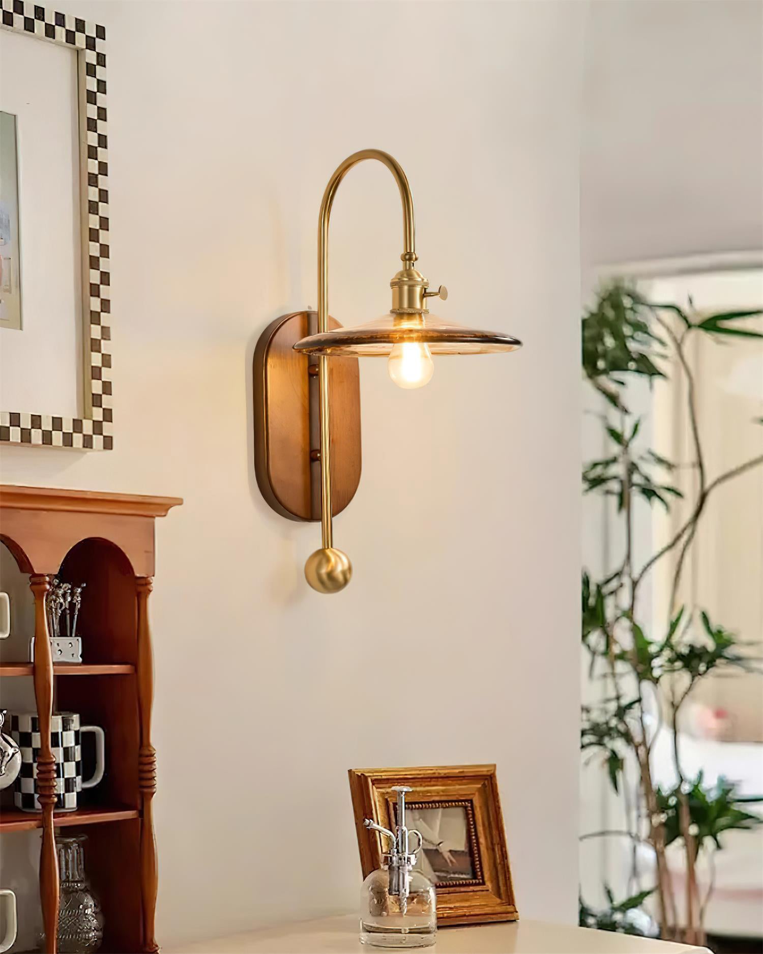 Vireoce Applique murale et globe en verre lisse avec plaque arrière en bois