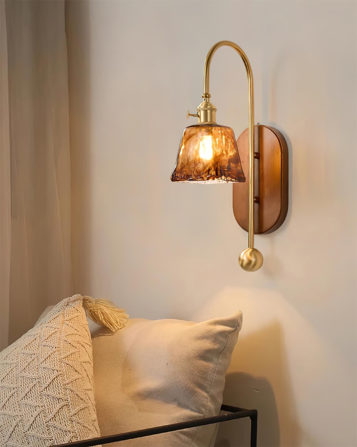 Vireoce Applique murale et globe en verre lisse avec plaque arrière en bois