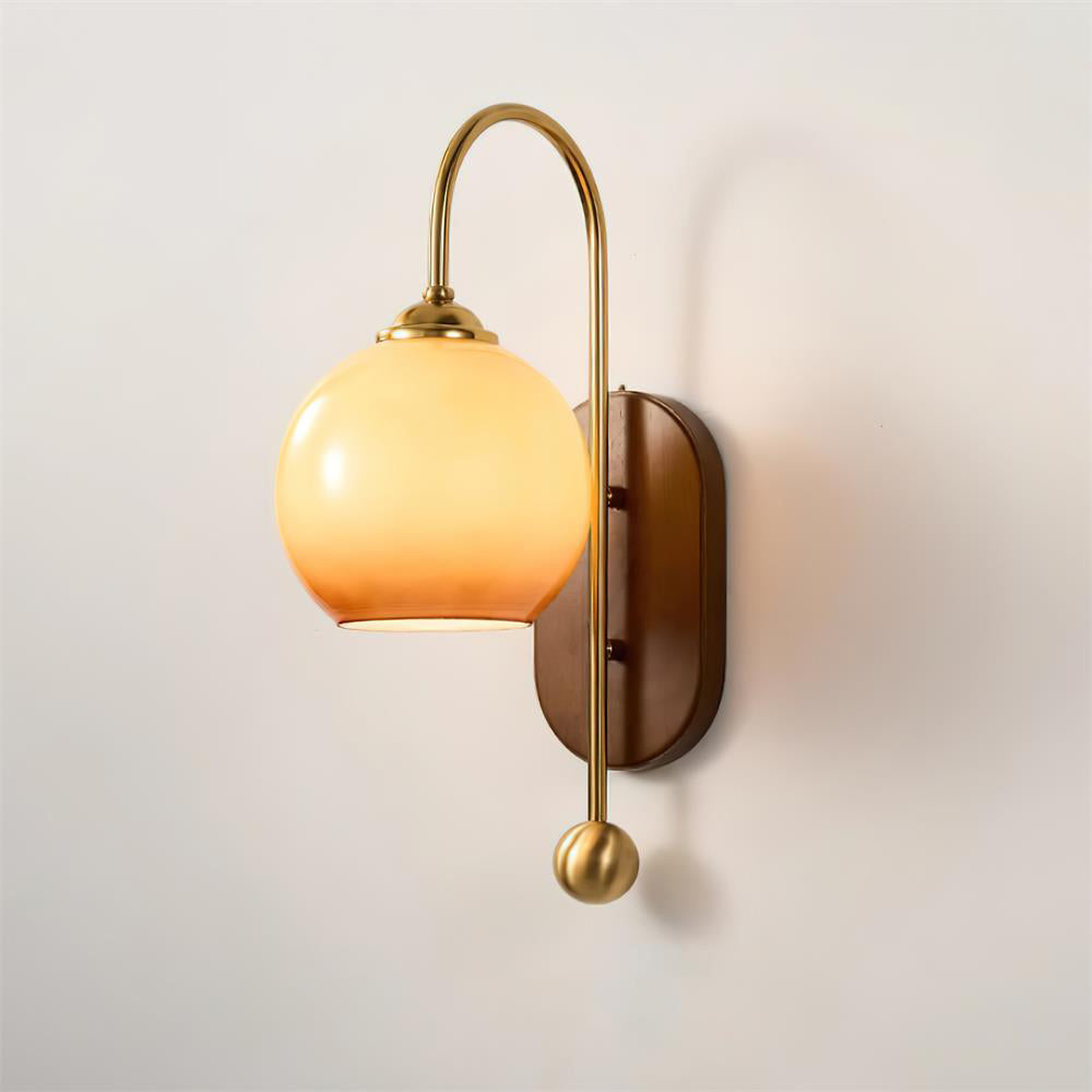 Vireoce Applique murale et globe en verre lisse avec plaque arrière en bois