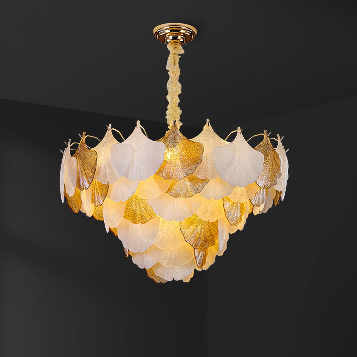 Fionel Lustre Feuilles en Verre Ambre et Blanc