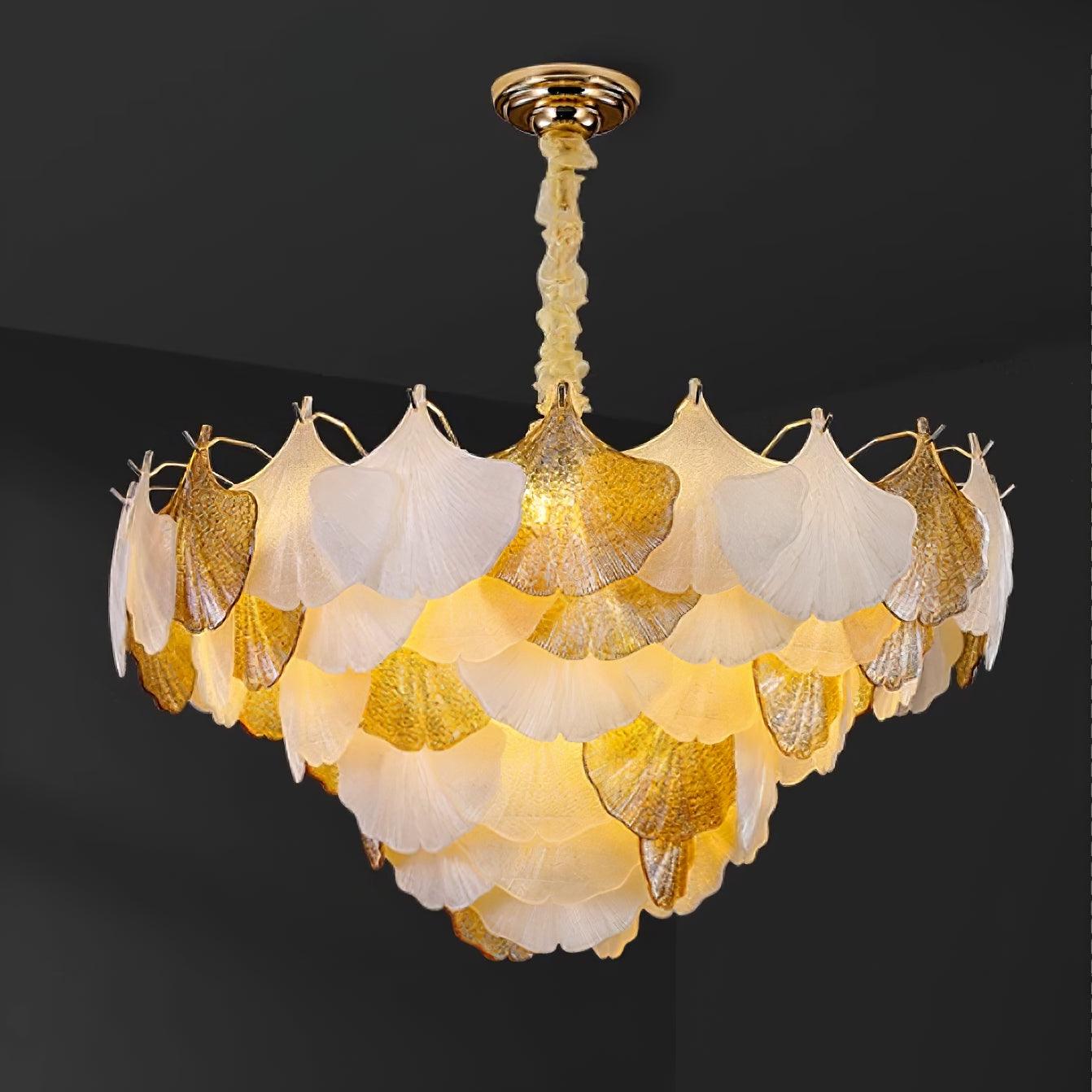 Fionel Lustre Feuilles en Verre Ambre et Blanc
