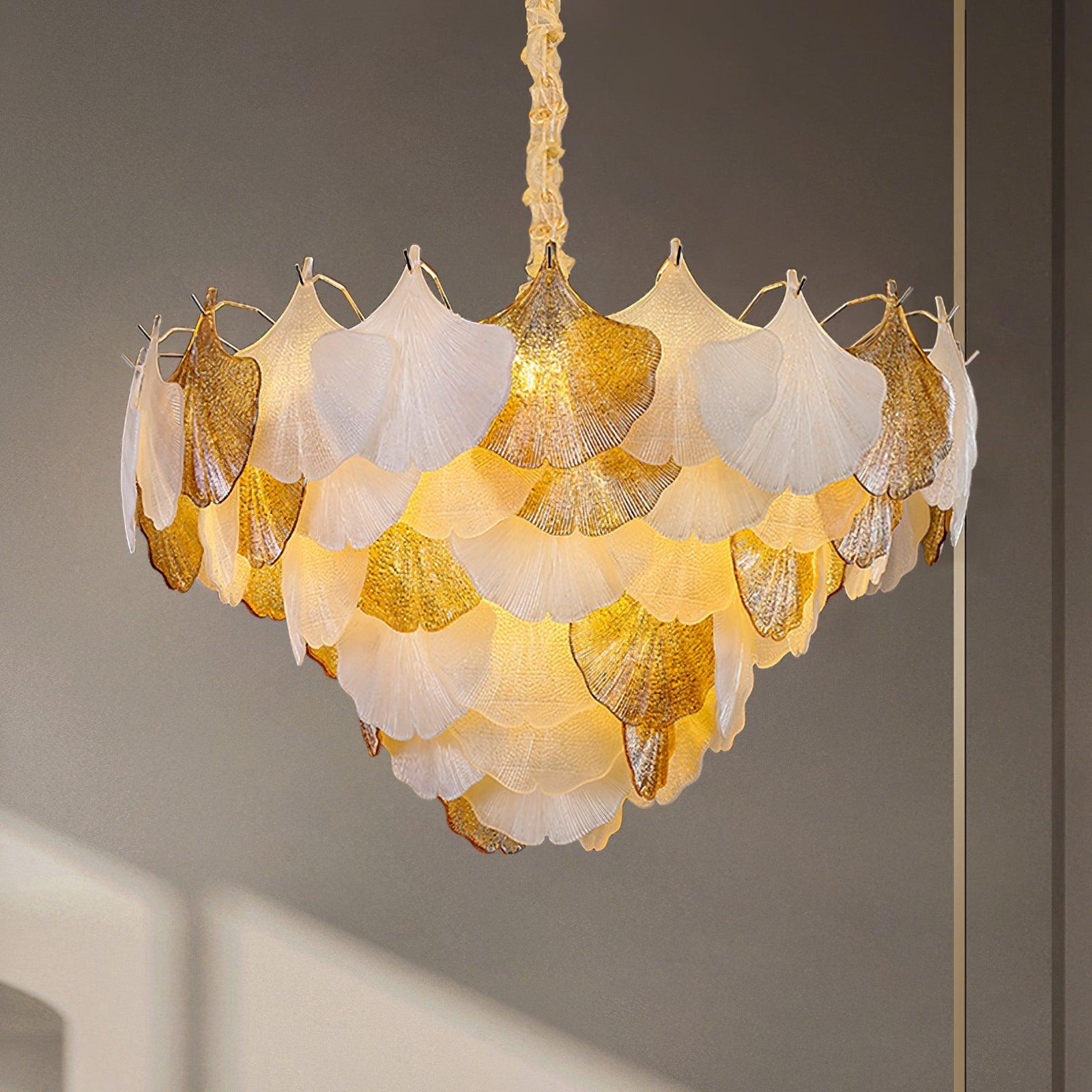 Fionel Lustre Feuilles en Verre Ambre et Blanc