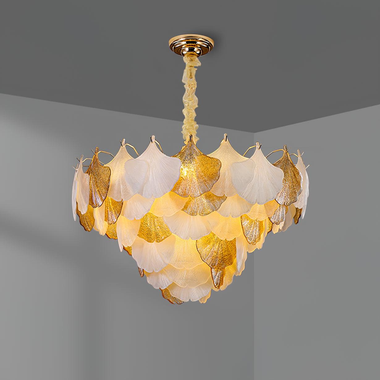 Fionel Lustre Feuilles en Verre Ambre et Blanc