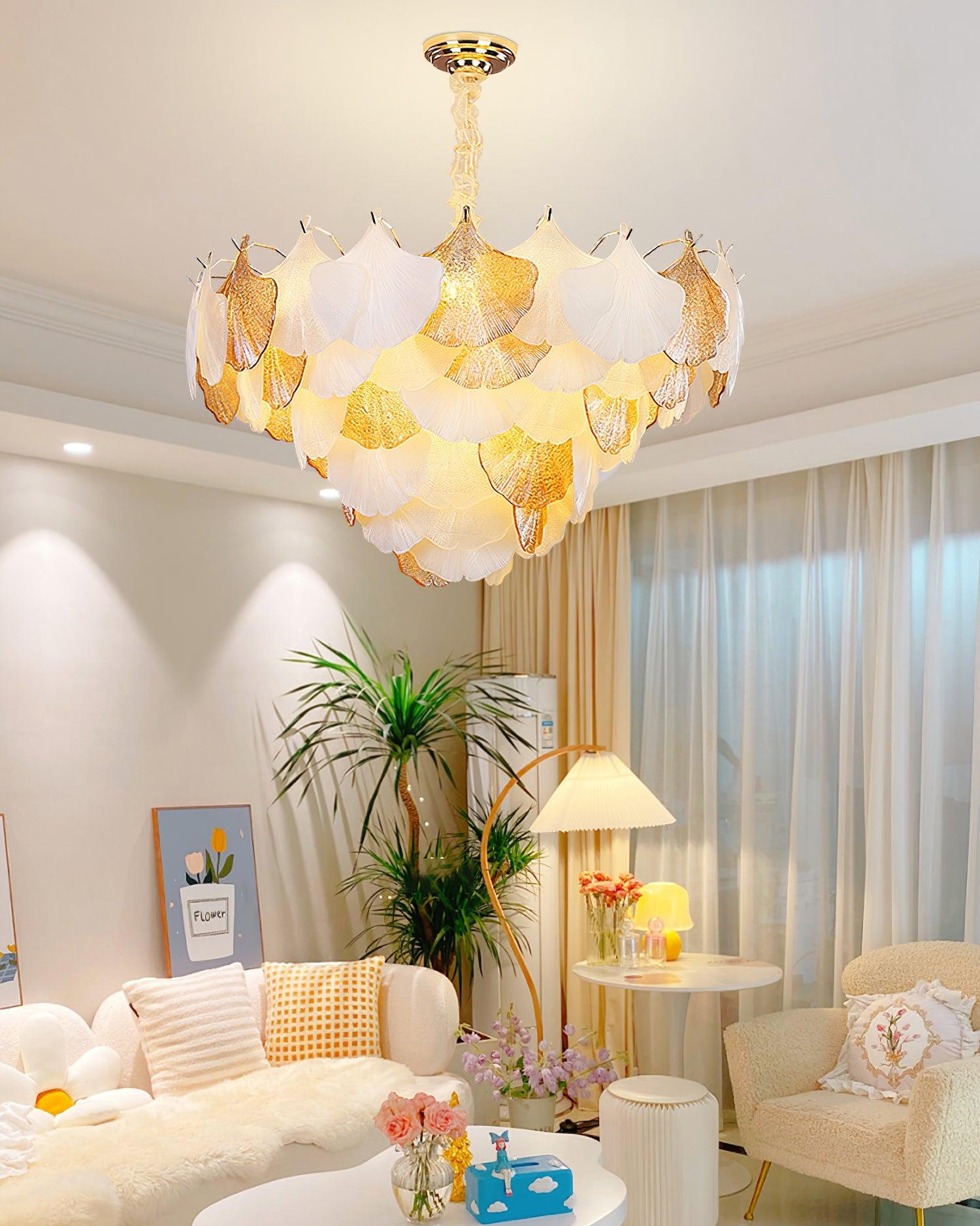 Fionel Lustre Feuilles en Verre Ambre et Blanc