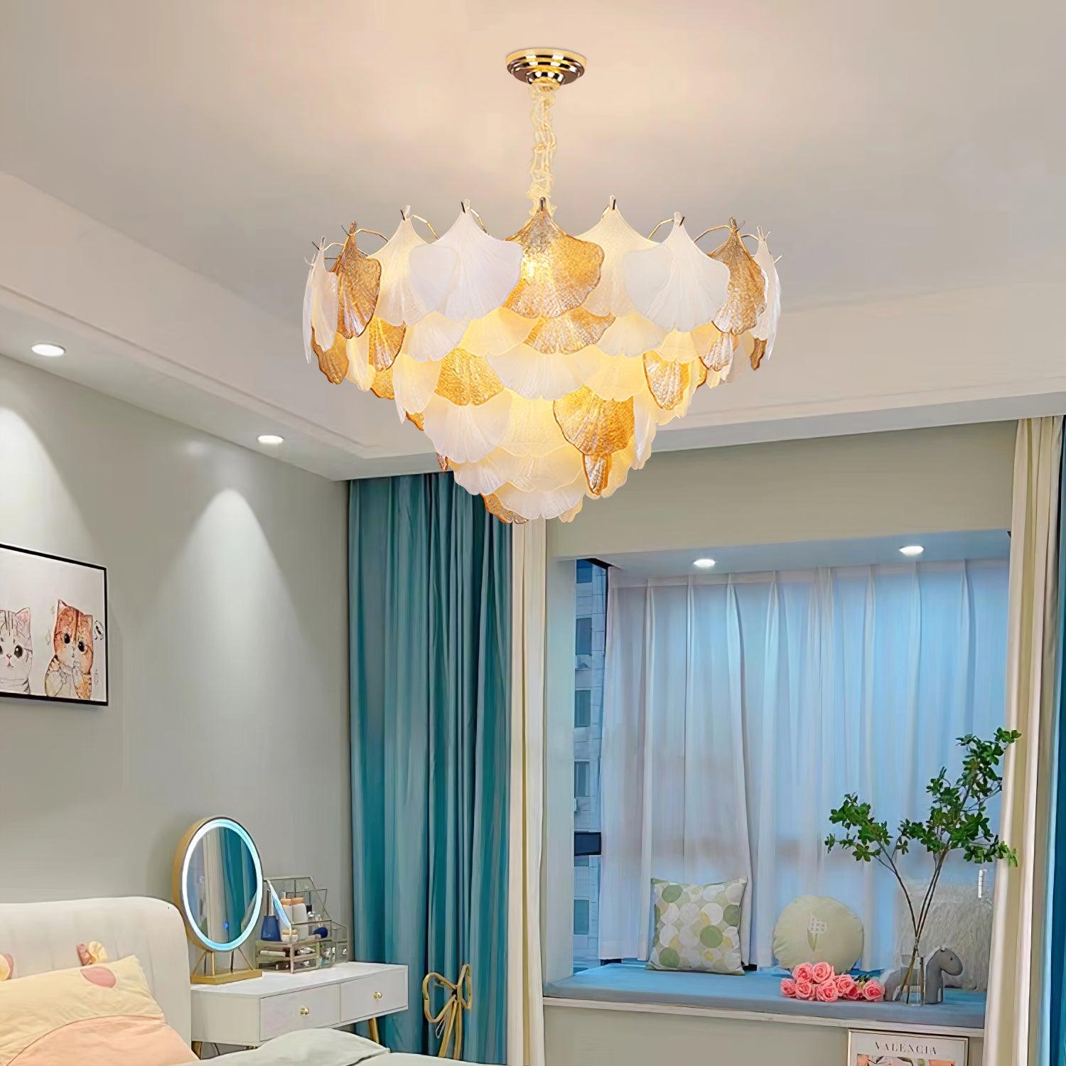 Fionel Lustre Feuilles en Verre Ambre et Blanc