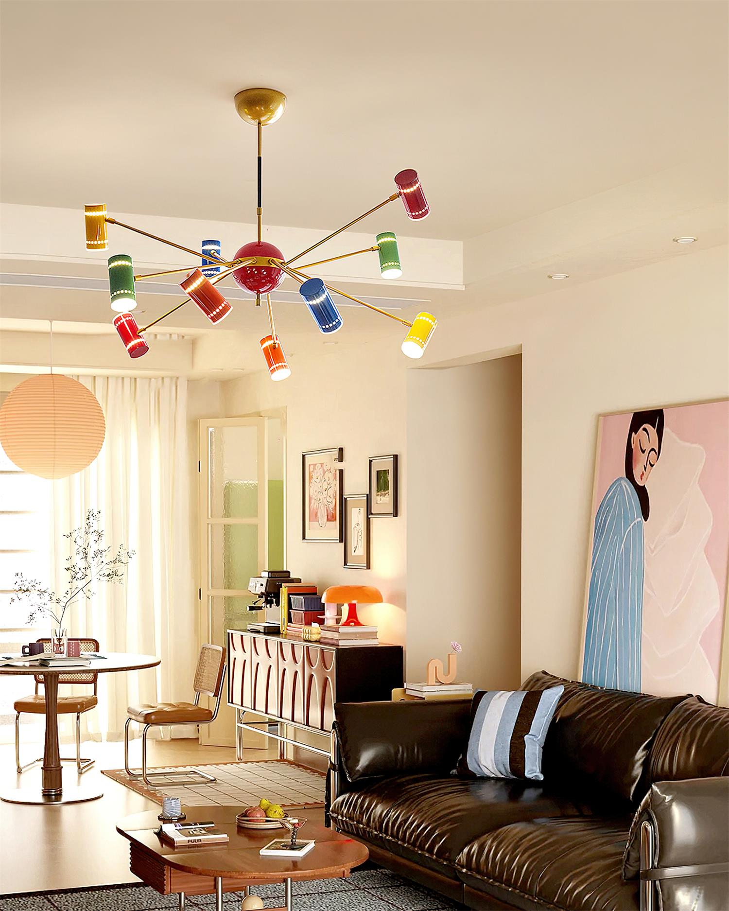 Kaleido Lustre avec Accents Colorés en Rayons
