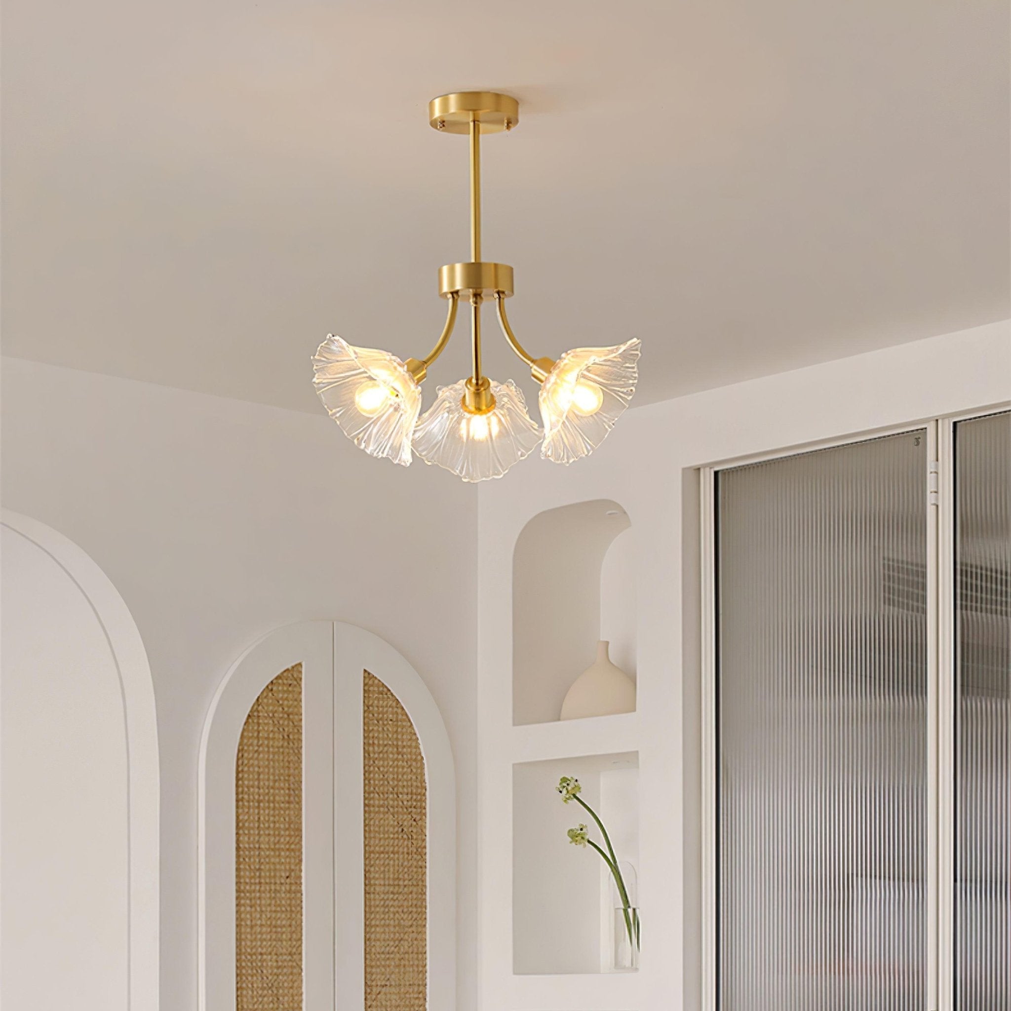 Lustra Lustre en Verre Fleur avec Finition Laiton