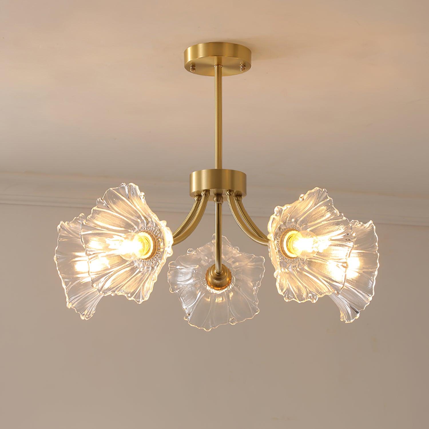Lustra Lustre en Verre Fleur avec Finition Laiton