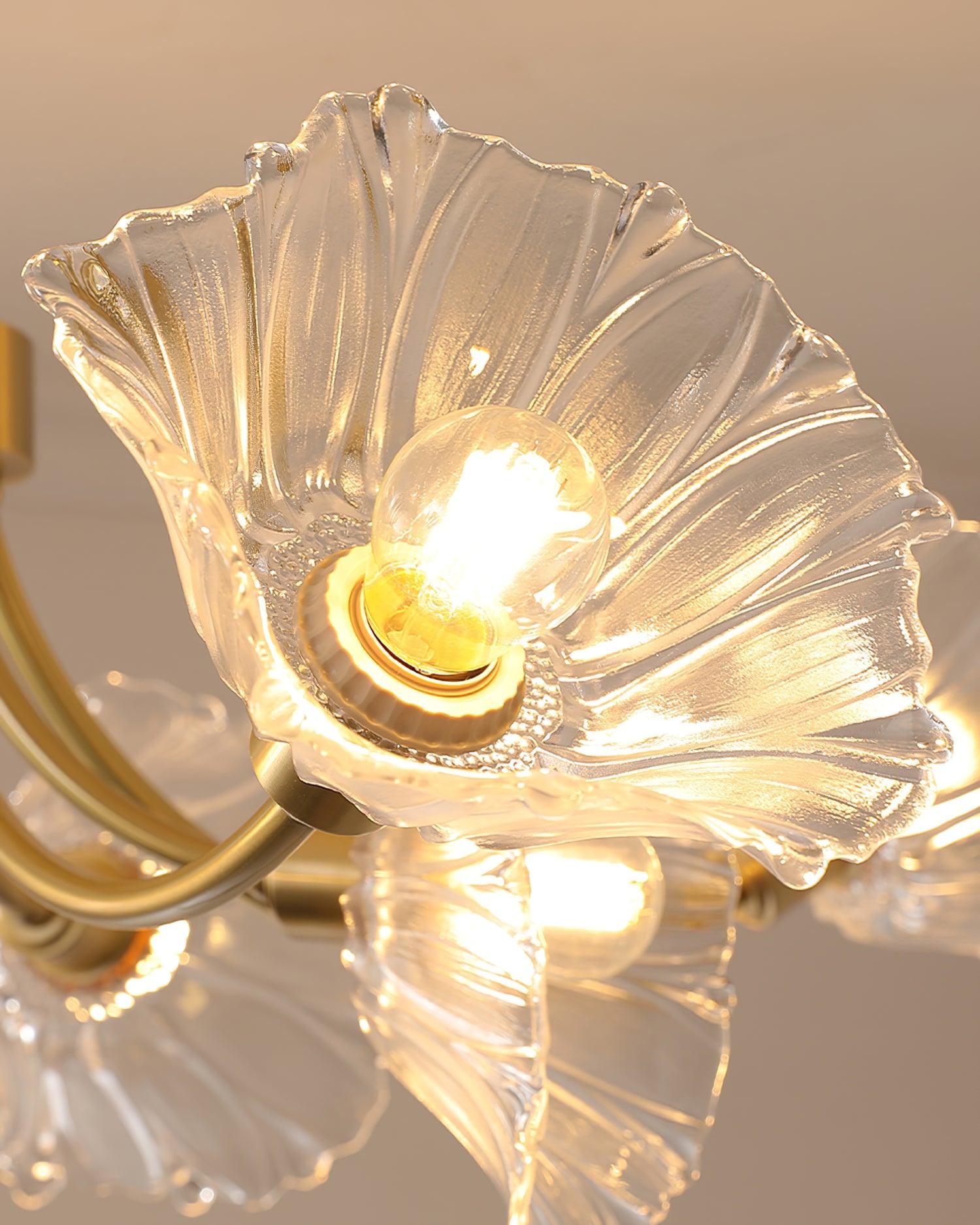 Lustra Lustre en Verre Fleur avec Finition Laiton