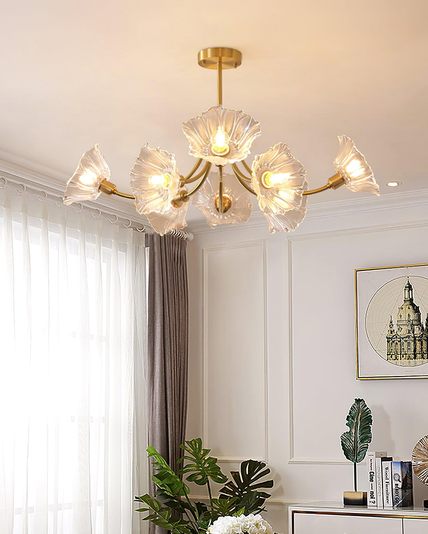 Lustra Lustre en Verre Fleur avec Finition Laiton