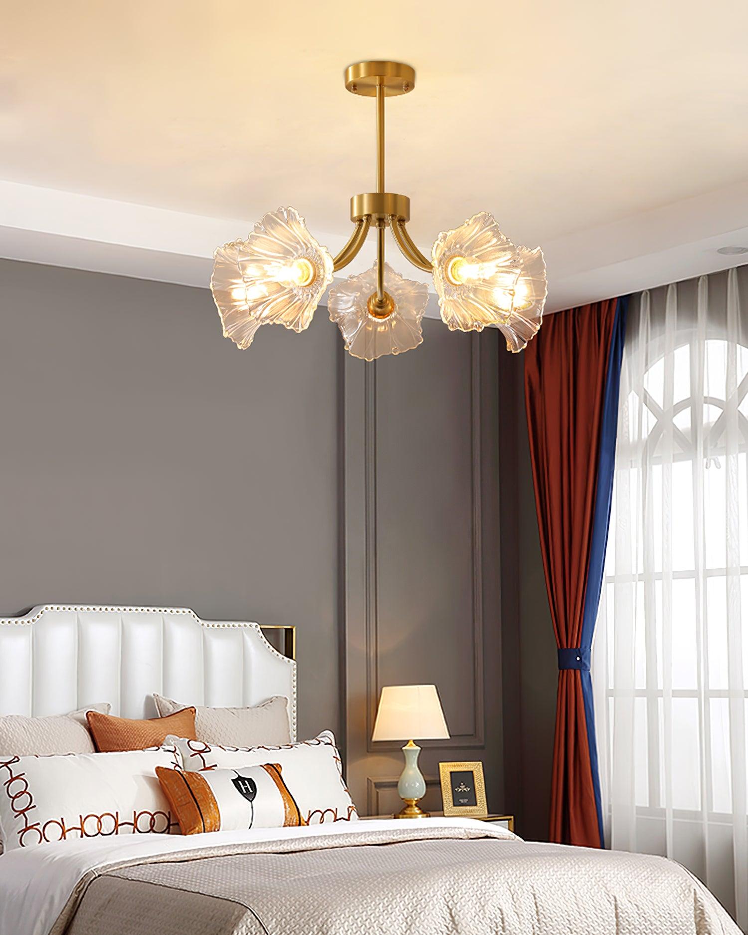 Lustra Lustre en Verre Fleur avec Finition Laiton
