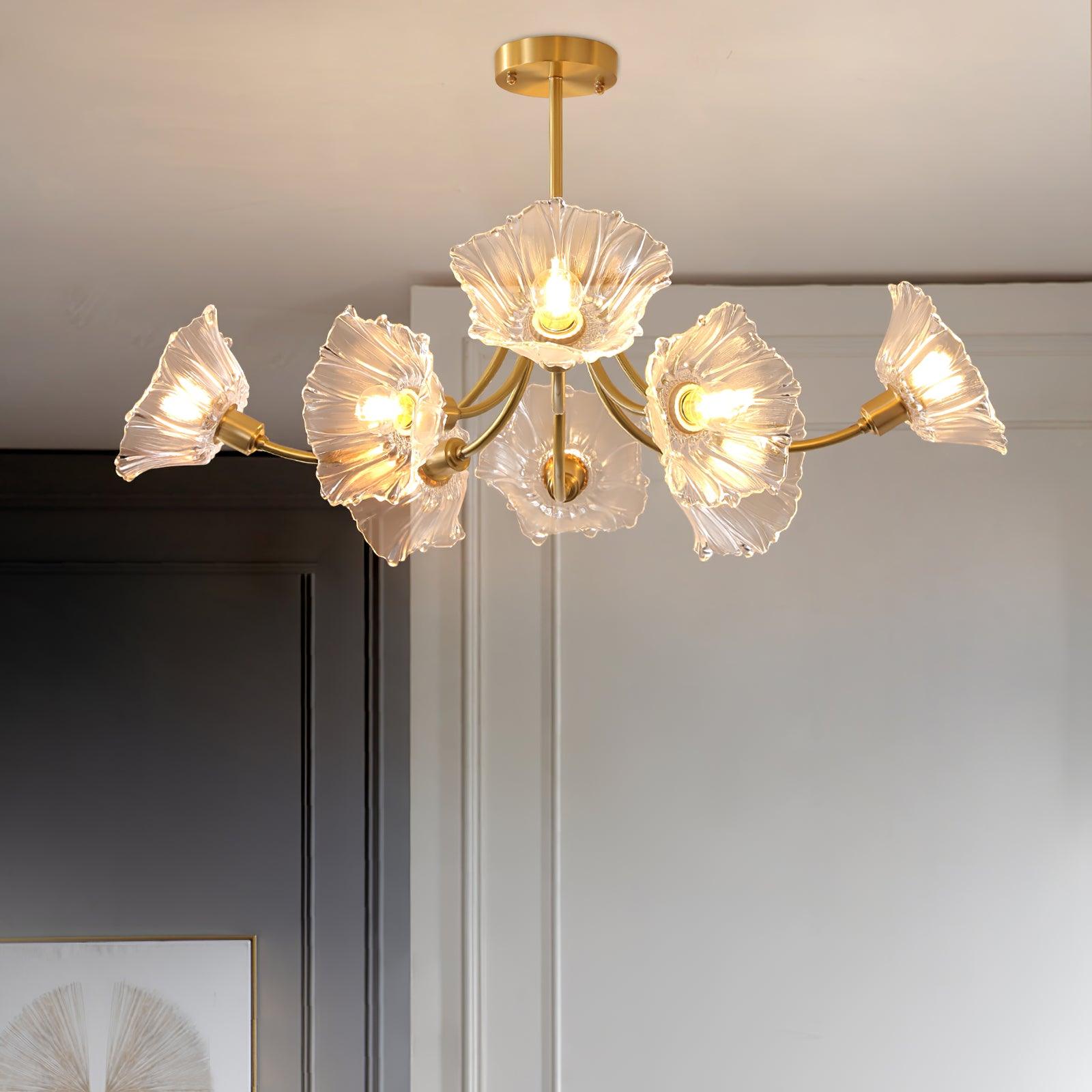 Lustra Lustre en Verre Fleur avec Finition Laiton