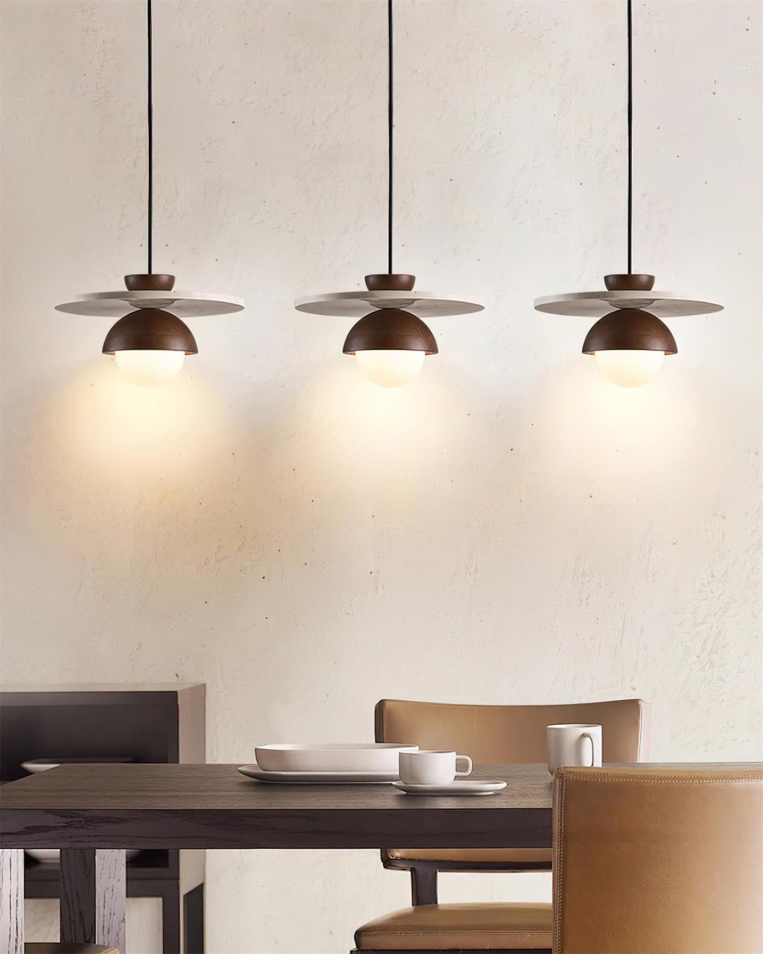 Virelli Suspension Globe en Verre Disque en Travertin Bois de Noyer Naturel
