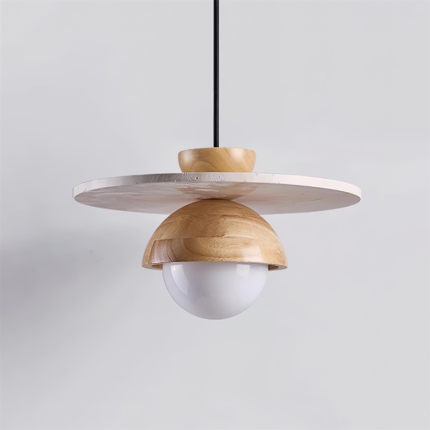 Virelli Suspension Globe en Verre Disque en Travertin Bois de Noyer Naturel